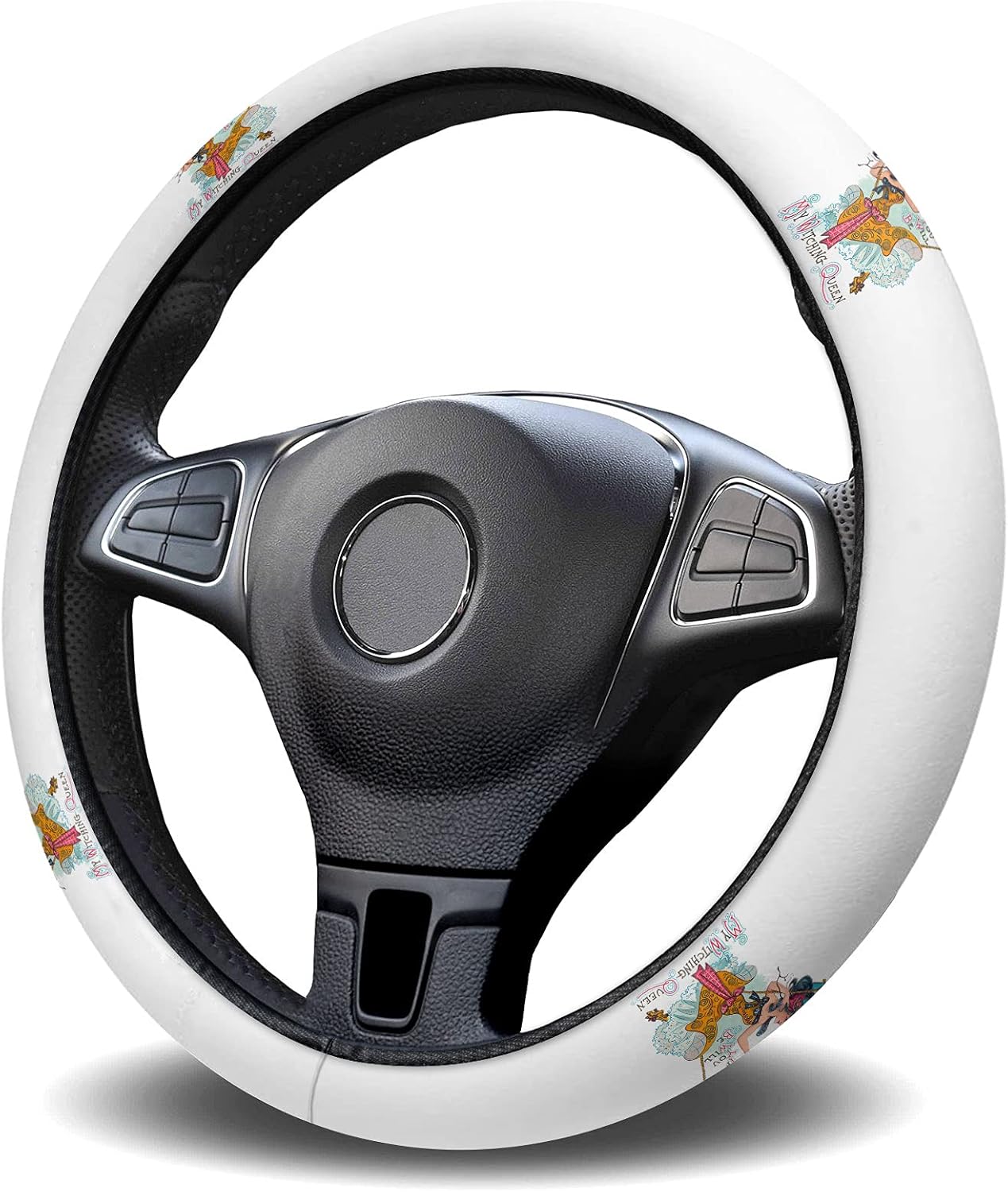 Car Steering Wheel Cover, Happy Halloween Dancing Girl Elastic Stretch Sponge Steering Wheels Protective Cover for Vehicles Trucks SUVs Universal