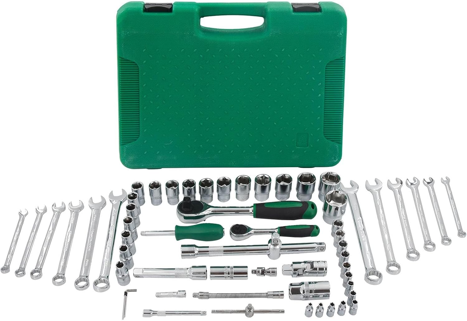 LCyindu Juego de herramientas mecánicas de 61 piezas, unidad de 14″ y 12″, juego de llaves métricas, forja CR-V, con estuche de almacenamiento