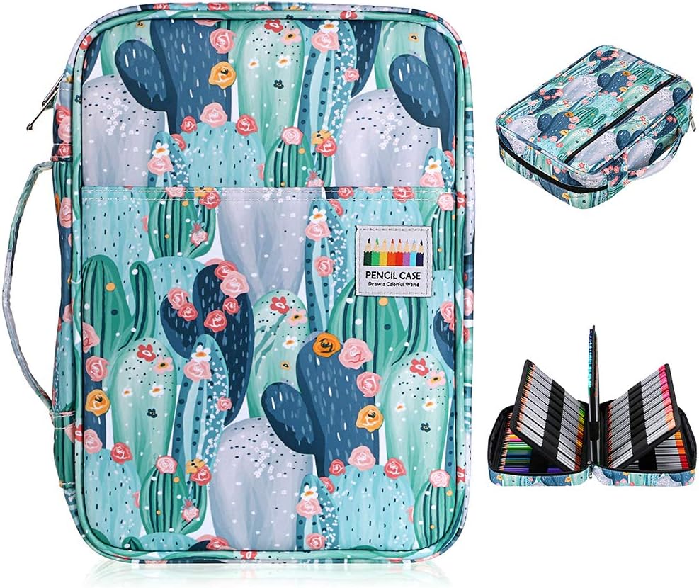 BTSKY Estuche para lápices de colores con 220 ranuras para lápices y lápices con práctico envoltorio portátil, soporte multicapa para lápices de
