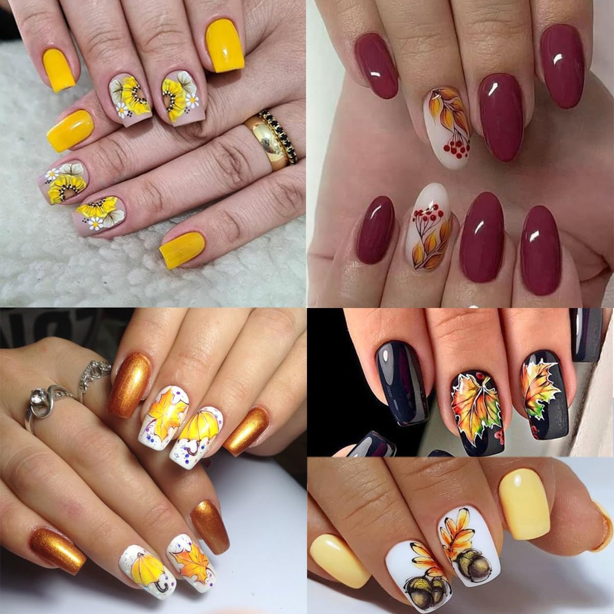 12 hojas de calcomanías de arte de uñas de otoño, hojas de arce, hojas de transferencia de agua, hojas de otoño, calabaza, piña, diseño de uñas,