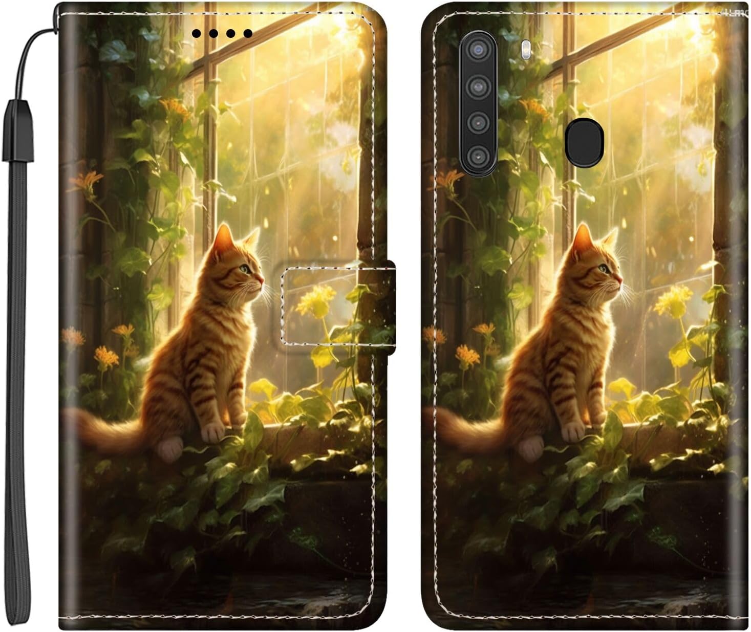 DAFEI Funda tipo cartera para Samsung Galaxy A21 con estampado de gato-aa211 de piel sintética con tapa para tarjetas de crédito y tarjetas de