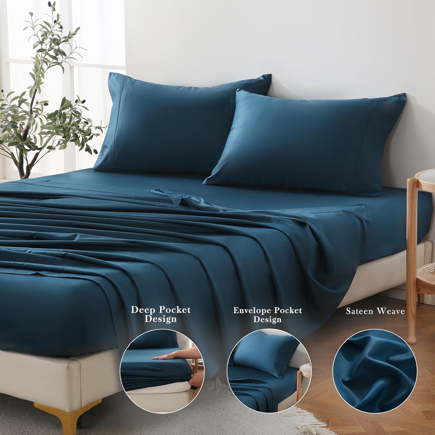Bedlifes Sábanas refrescantes de 800 hilos 100% algodón egipcio, sábanas refrescantes suaves y transpirables de tejido satinado, sábanas de hotel de
