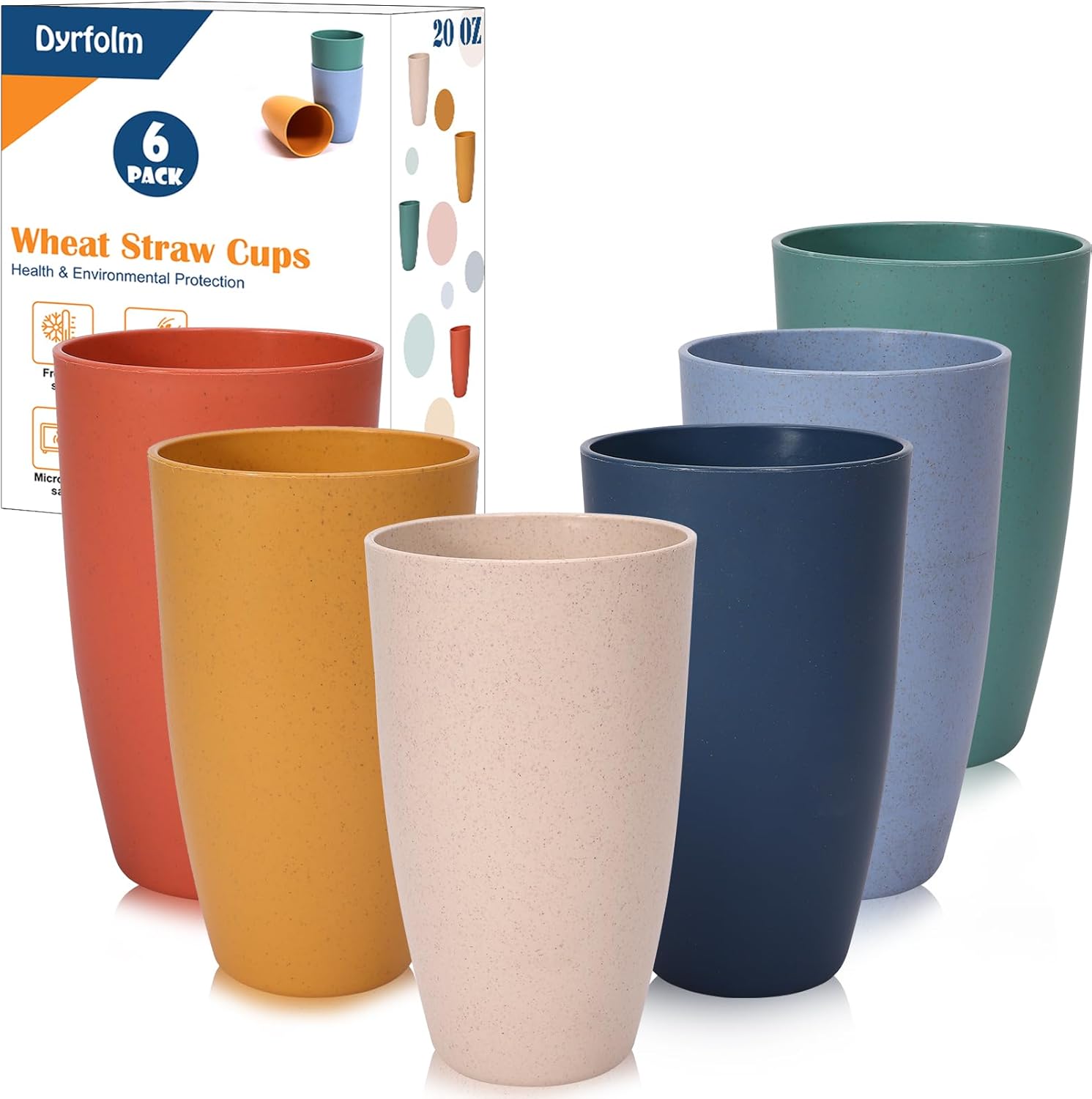 Dyrfolm 6 vasos de paja de trigo, vasos irrompibles de 20 onzas, vasos de plástico reutilizables, aptos para lavavajillas, para el hogar, cocina,