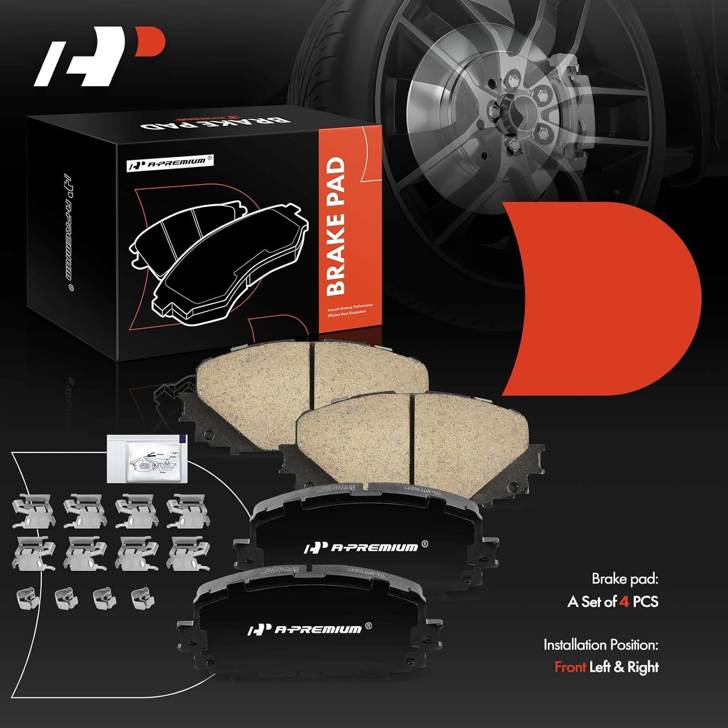 A-Premium Juego de pastillas de freno de disco de cerámica delanteras compatibles con Toyota Yaris 2012-2018, 4 piezas