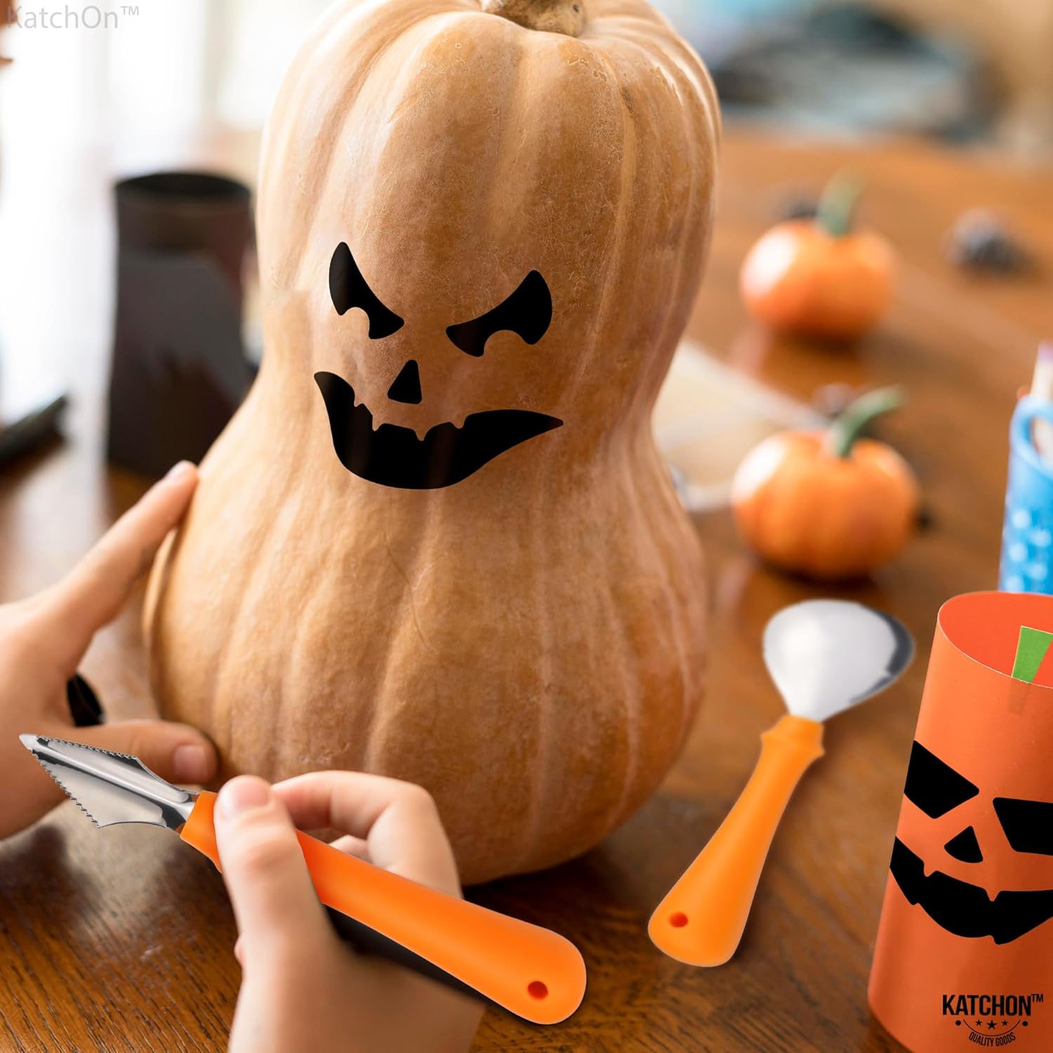 KatchOn, Kit de tallado de calabaza de Halloween, paquete de 13, herramientas profesionales de escultura de calabaza con plantillas, 18 piezas,