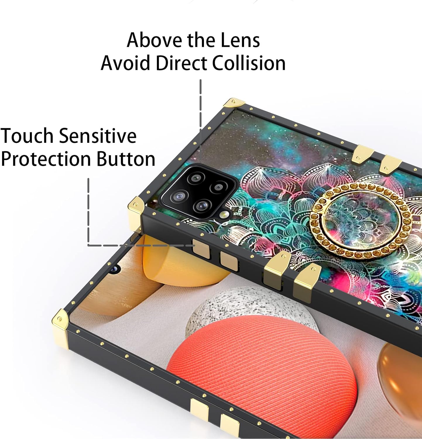 Para Samsung A42 5G Funda Telefónica, Para Galaxy A42 5G Cubierta Trasera Cuadrada Con Anillo De Diamante Correa Cordón A Prueba De Golpes Funda