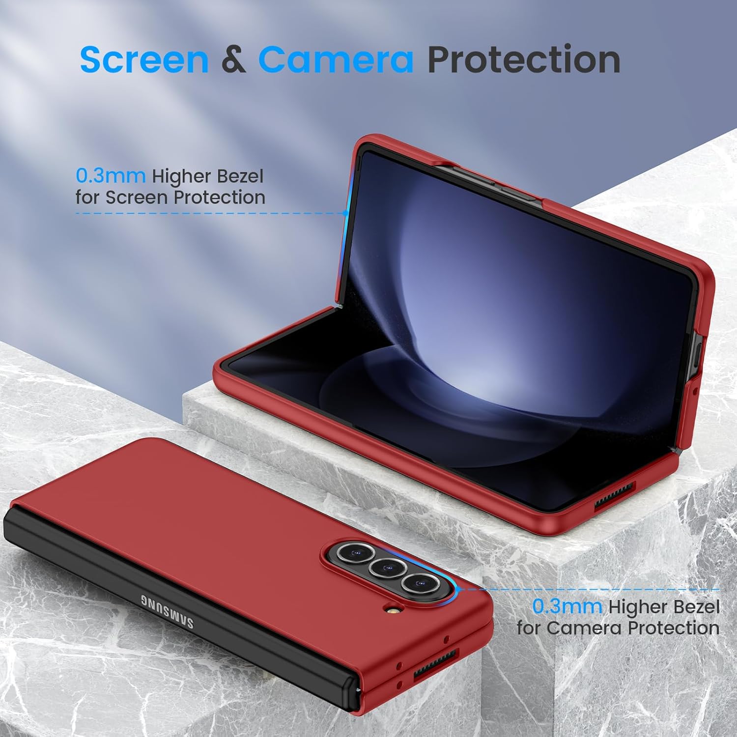 Ruky Funda delgada para Samsung Z Fold 5, con protector de pantalla integrado, ultrafina y dura, de policarbonato, a prueba de golpes, arañazos,