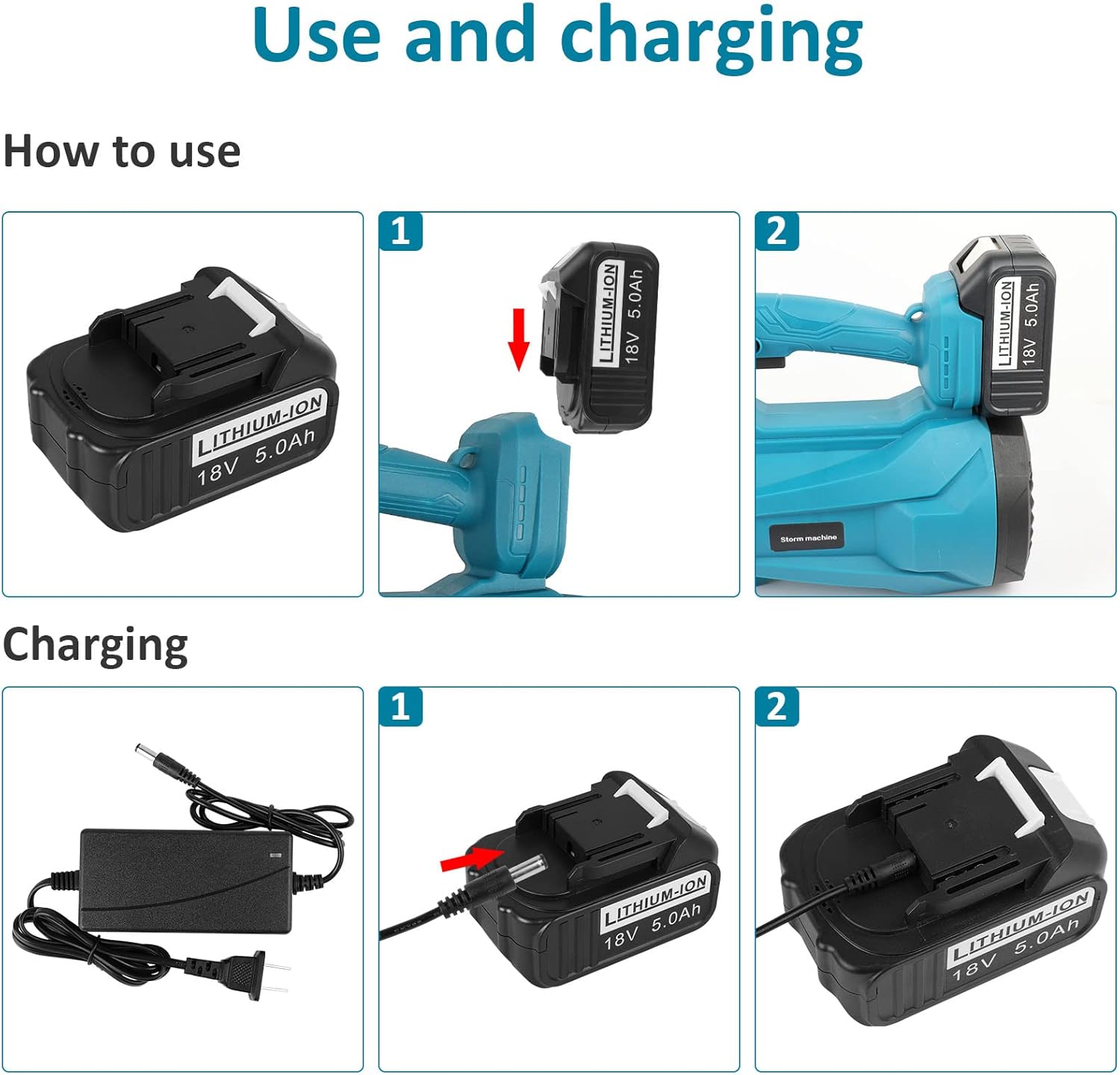 ARyee Soplador de hojas inalámbrico, soplador de hojas eléctrico de 20 V para el cuidado del césped con batería de 5.0 Ah y cargador rápido, modo de