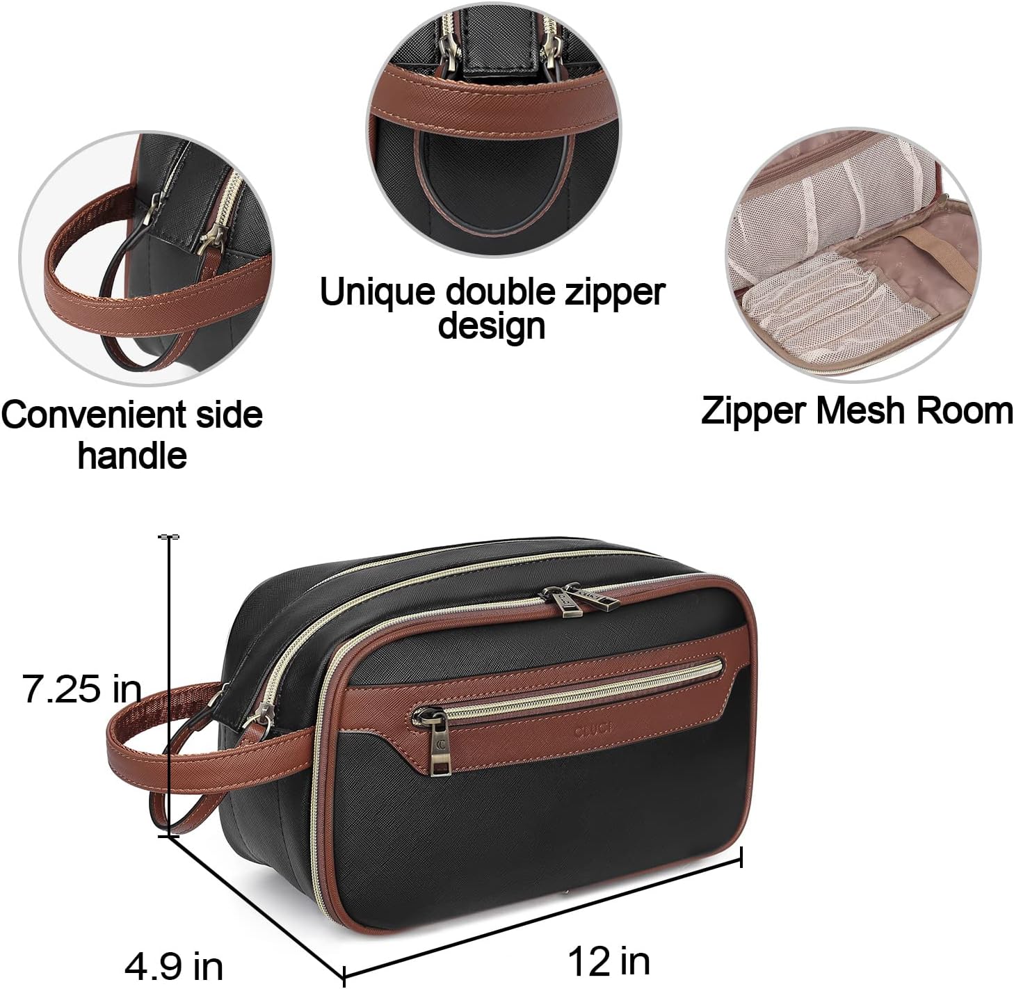 CLUCI Toiletry Bag Travel Bag with Hanging Hook Leather Makeup Cosmetic Bag Travel Organizer for Accessories Shampoo Container Toiletries