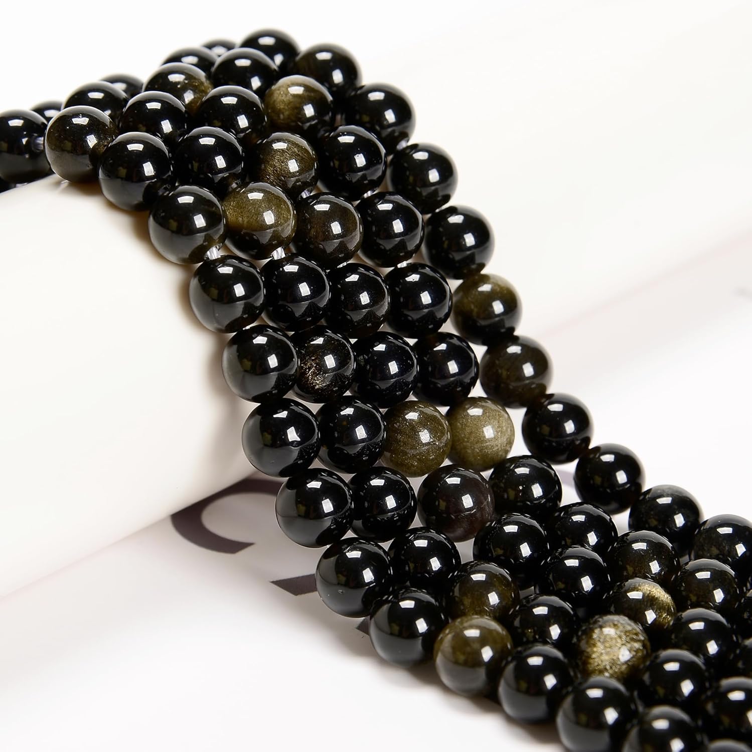 65 cuentas de obsidiana negra dorada de 0.236 pulgadas (0.236 in), piedra natural, piedras preciosas redondas auténticas para hacer pulseras de