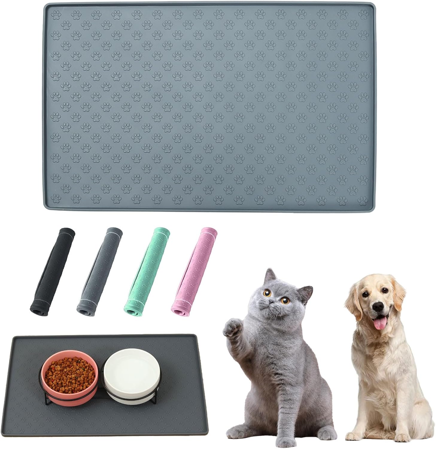 Tapete para perros para comida y agua, tapete de silicona para tazón de comida para mascotas, para alimentar a los gatos, mantel individual