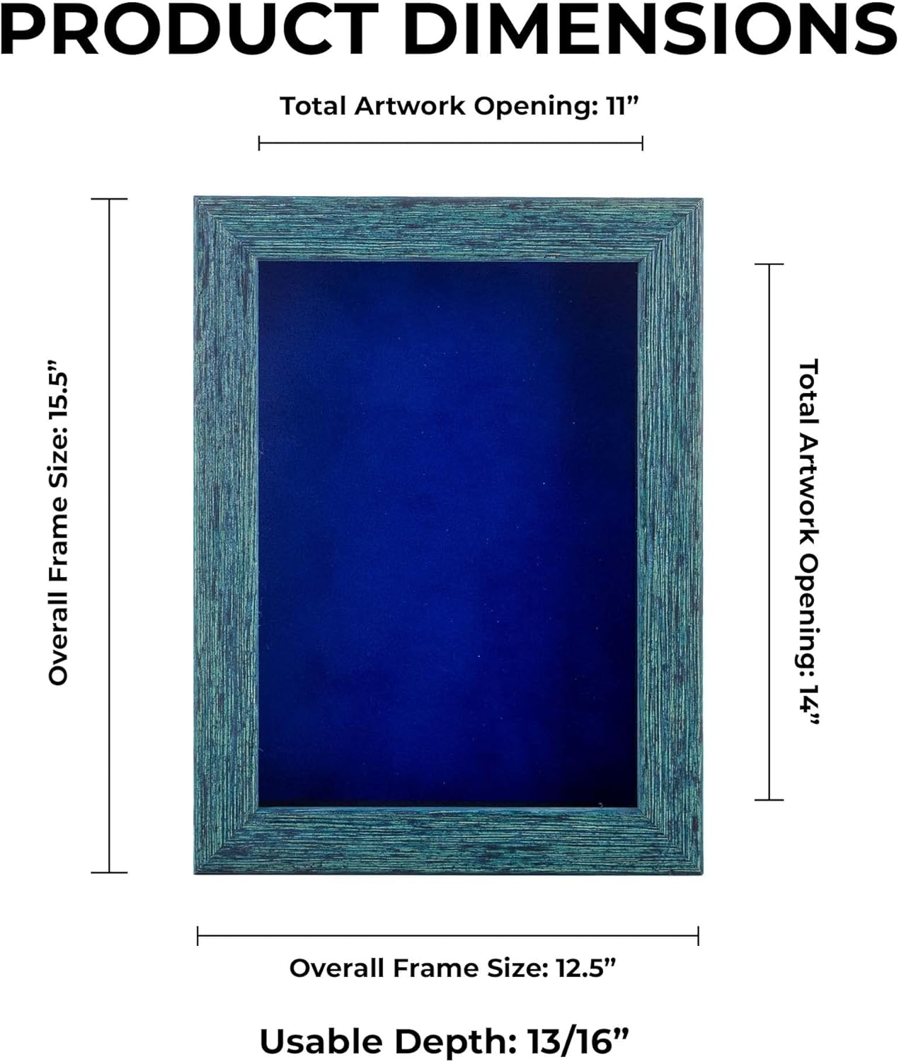 Marco de caja de sombra de madera azul de 11 x 14 pulgadas, con una profundidad de visualización de 1 pulgada, incluye un tablero de respaldo azul