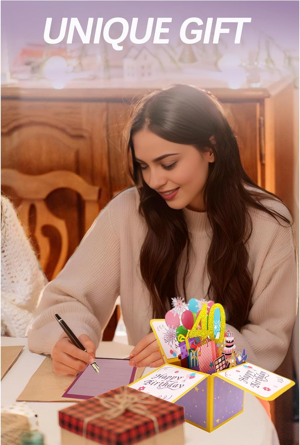 Tarjeta de regalo 3D de feliz cumpleaños, tarjetas de felicitación de papel 40 con tarjeta en blanco y sobre, regalos de cumpleaños únicos para