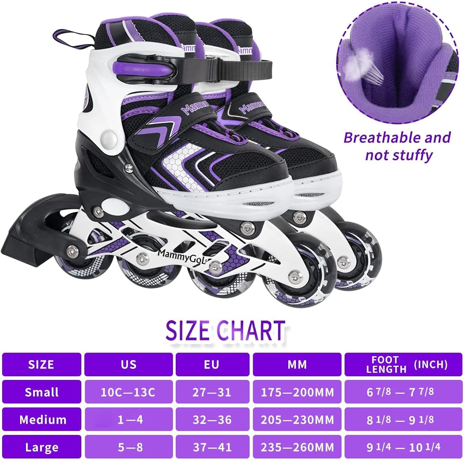 MammyGol Patines en línea para niñas y niños con ruedas iluminadas completas, cuchillas ajustables para principiantes para niños y jóvenes