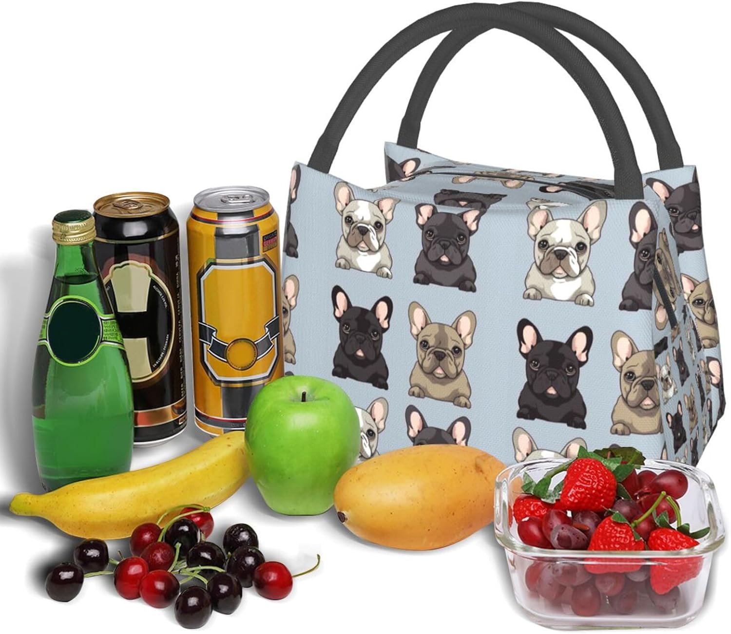 Lonchera para hombres y mujeres, con estampado de bulldog francés, bolsa de almuerzo aislada, reutilizable, portátil
