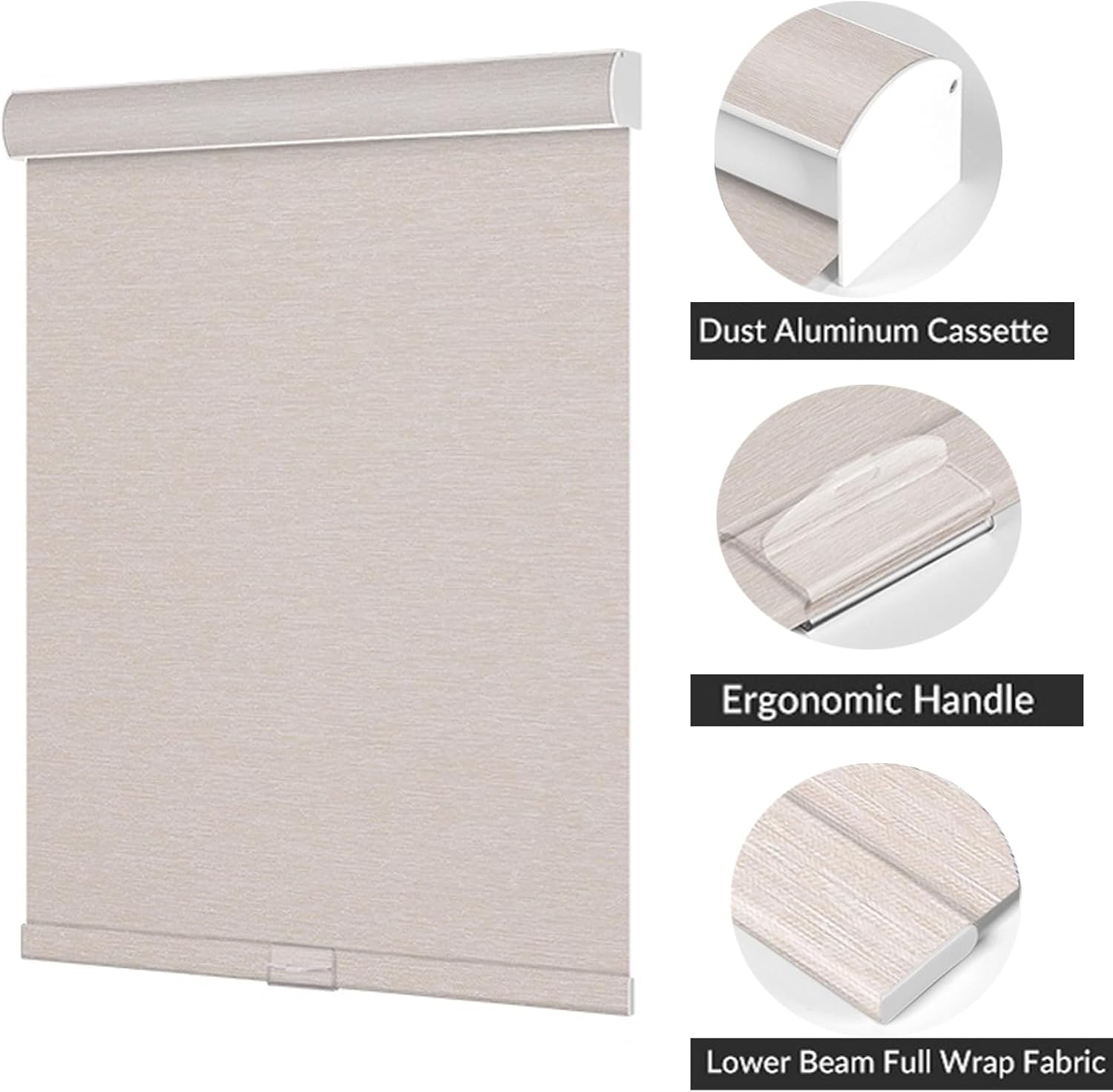 Boolegon Persianas opacas de ventanas, sin cordones con casete de cenefa, persianas enrollables personalizadas de jacquard con protección UV,