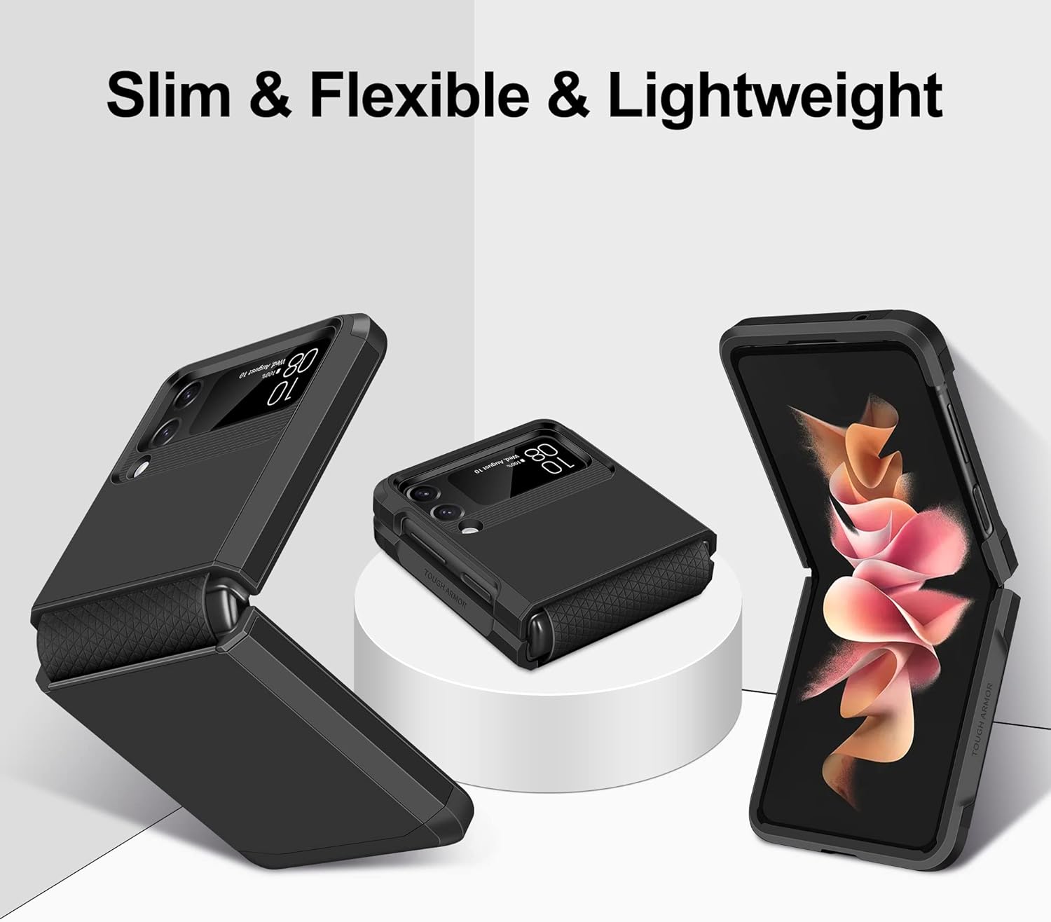 SAMONPOW Funda para Samsung Galaxy Z Flip 3, Z Flip 3 con protección mejorada de bisagra de doble capa, policarbonato duro, TPU suave, cuerpo