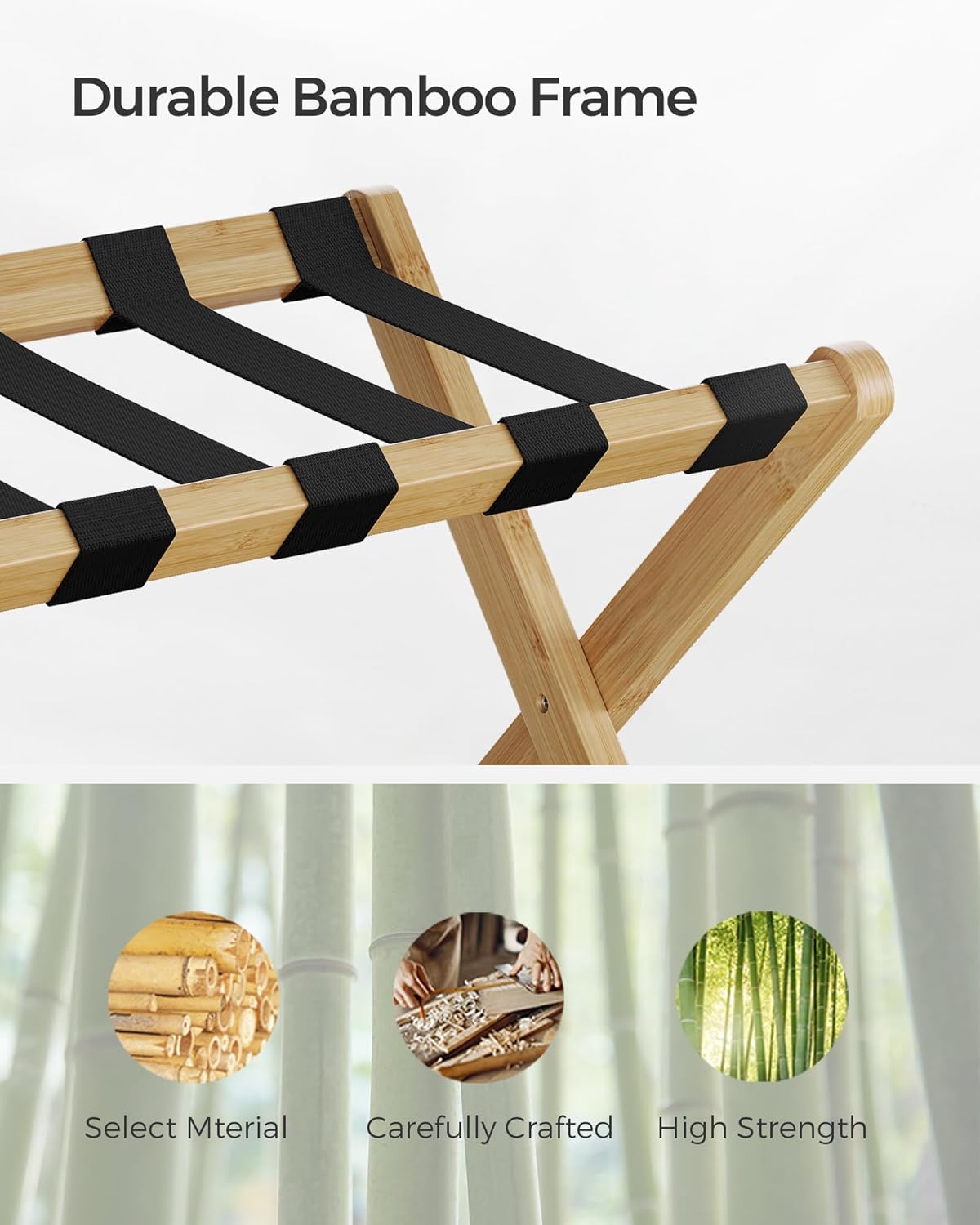 SONGMICS Portaequipajes, soporte plegable para maleta con estante de almacenamiento, para habitación de invitados, hotel, dormitorio, resistente,