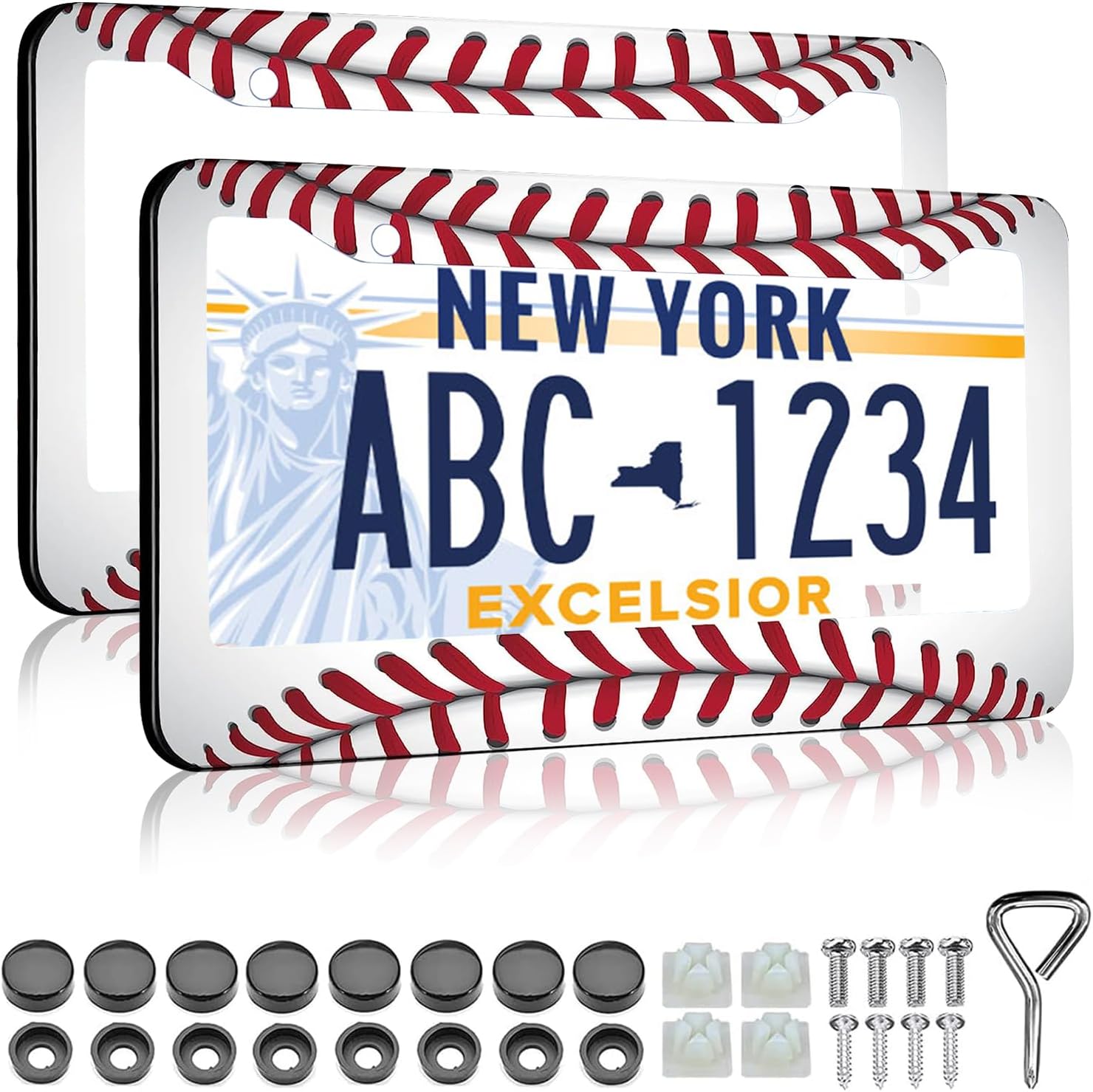 LIN KANG Marcos de matrícula  Paquete de 2 marcos de metal blanco de béisbol fresco para placa de automóvil para hombres, cubierta de aluminio para