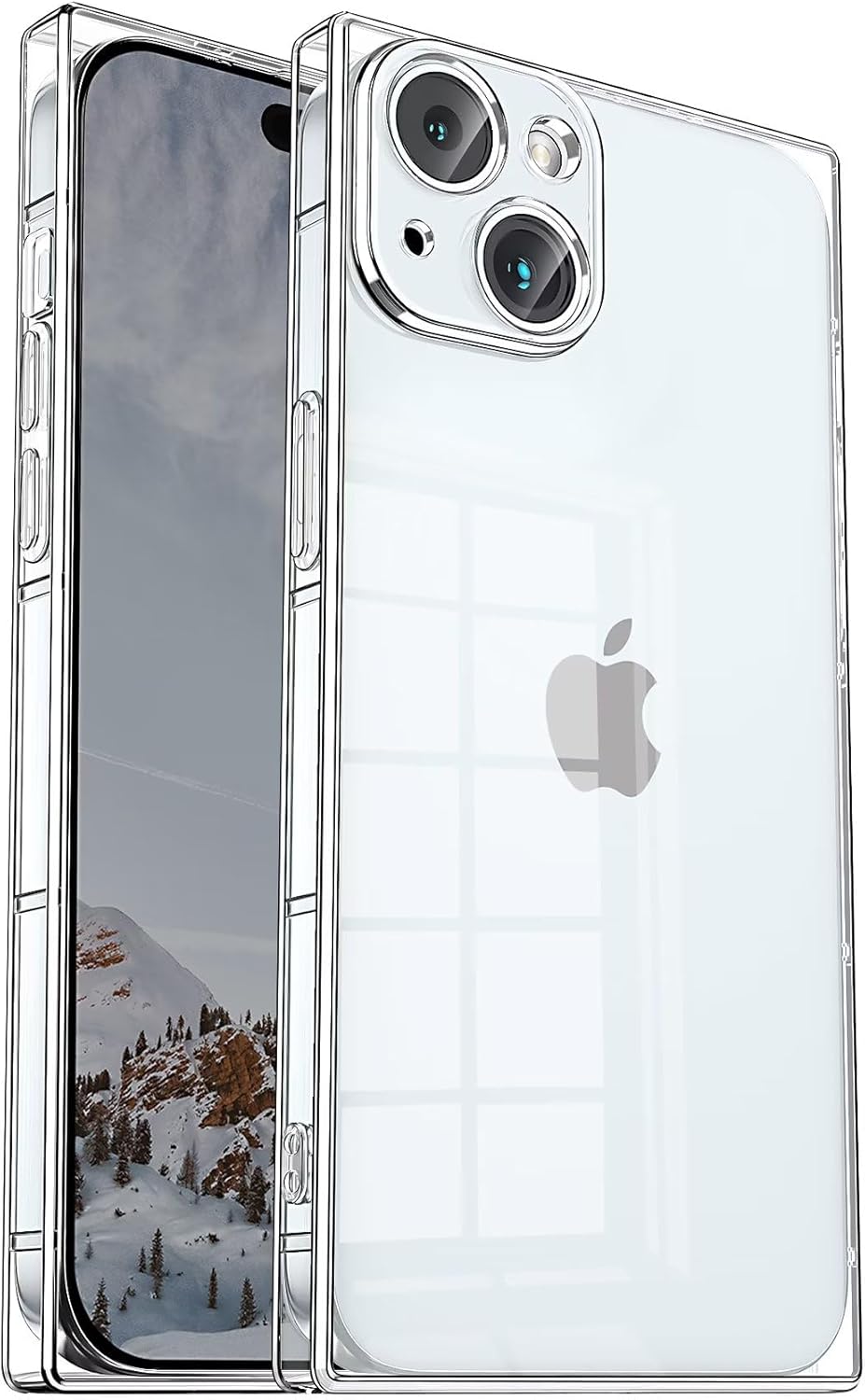 Tzomsze Funda cuadrada compatible con iPhone 15 Plus transparente, protección completa de la cámara y esquinas reforzadas, funda delgada de silicona