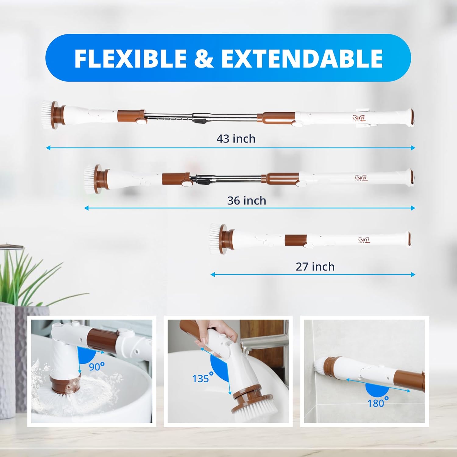 Limpiador eléctrico giratorio, cepillo de limpieza inalámbrico con brazo de extensión ajustable, cabezales de cepillo reemplazables 10 en 1,