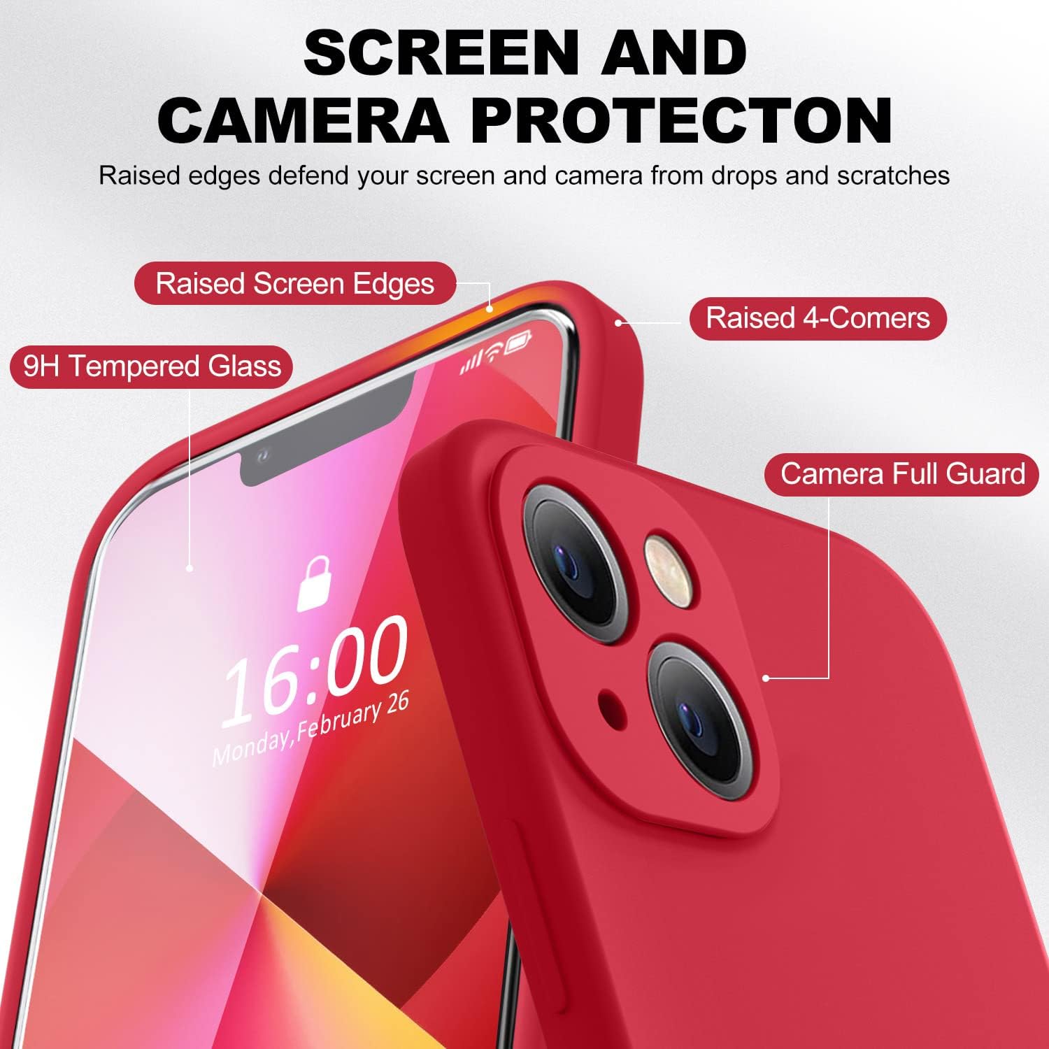 BossKiss Funda compatible con iPhone 13, silicona de alta calidad mejorada protección de cámara 2 protectores de pantalla forro de microfibra suave