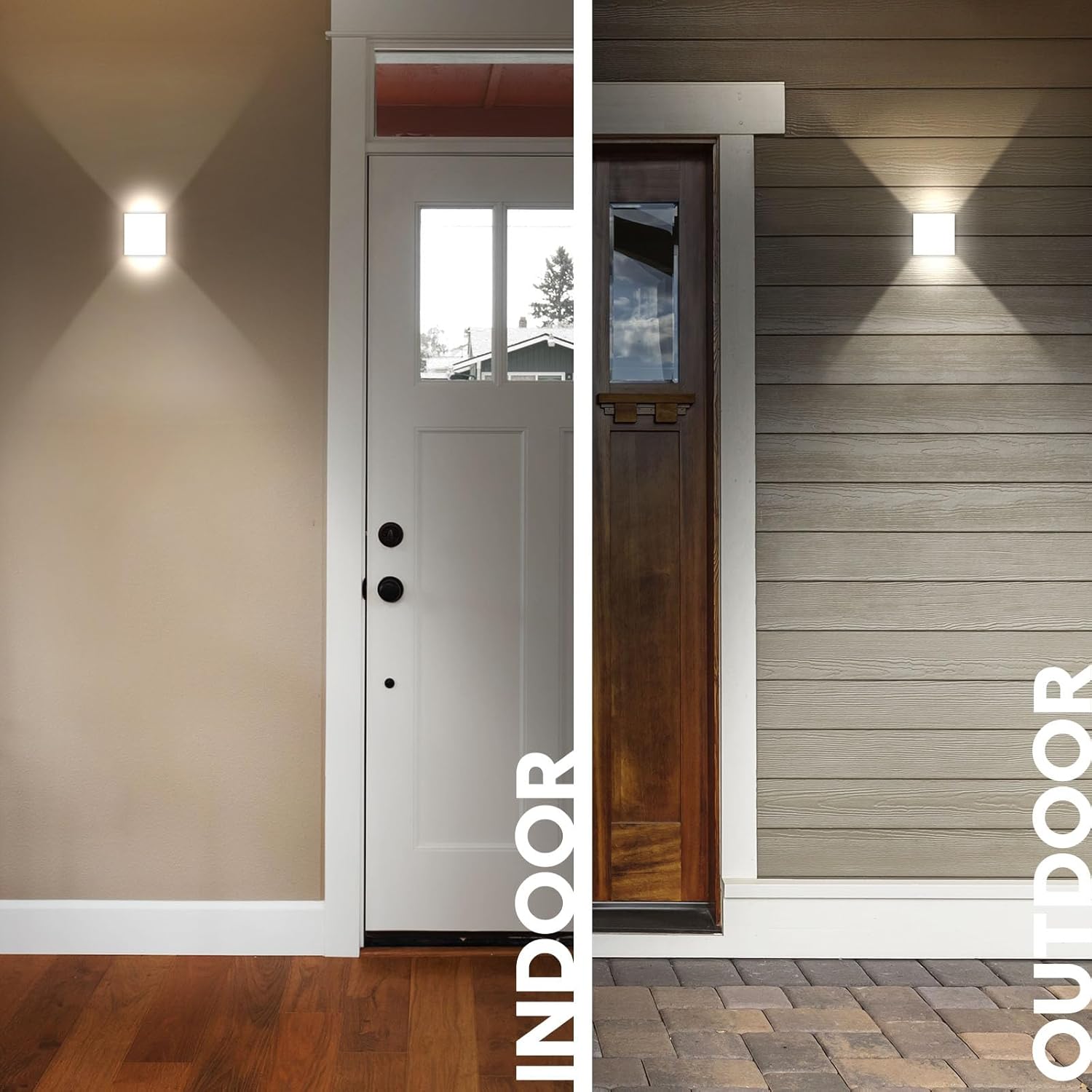LUXRITE Aplique de pared cuadrado LED arriba y abajo, metal, 5CCT 2700K  3000K  3500K  4000K  5000K, moderna lámpara de pared para interiores y