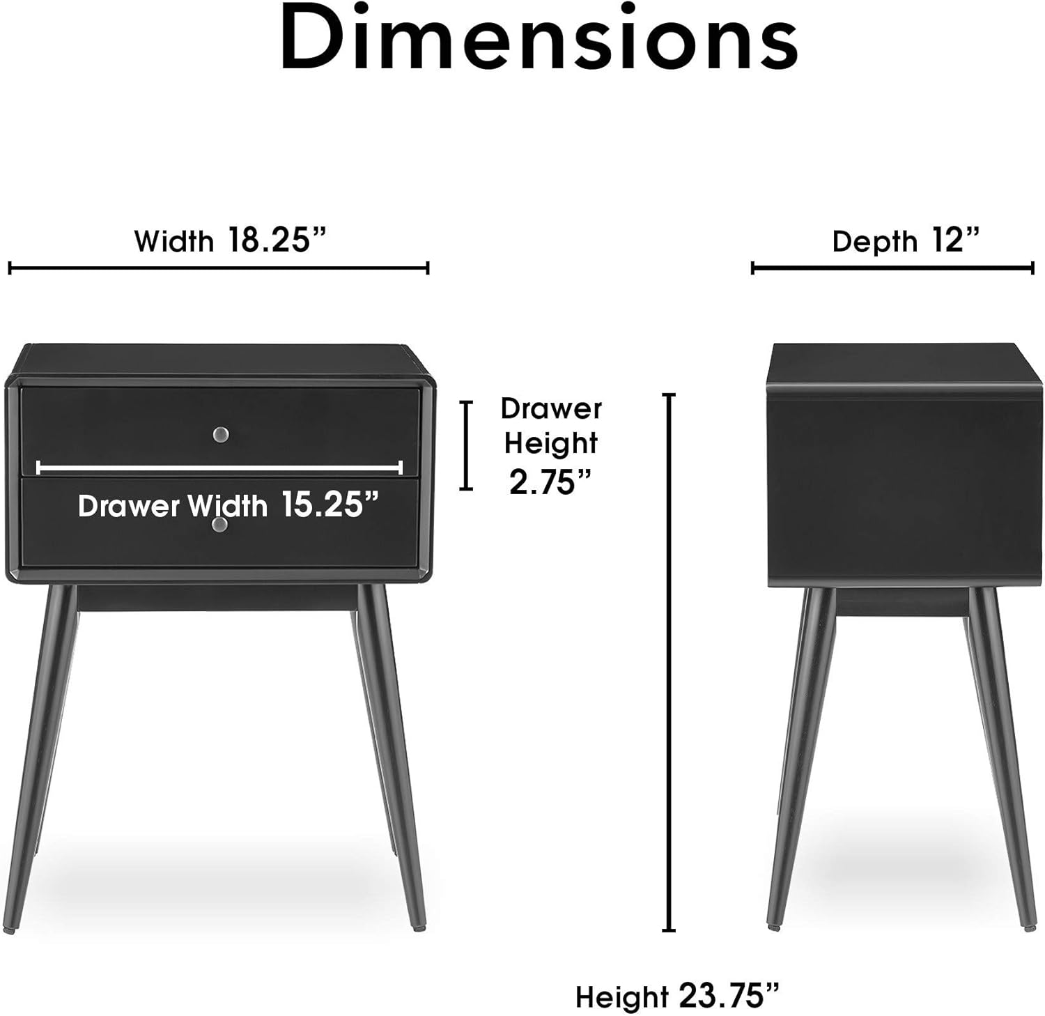 Elle Decor Stephanie – Mesa auxiliar, mesita de noche moderna de mediados de siglo o decoración de sala de estar con dos cajones para
