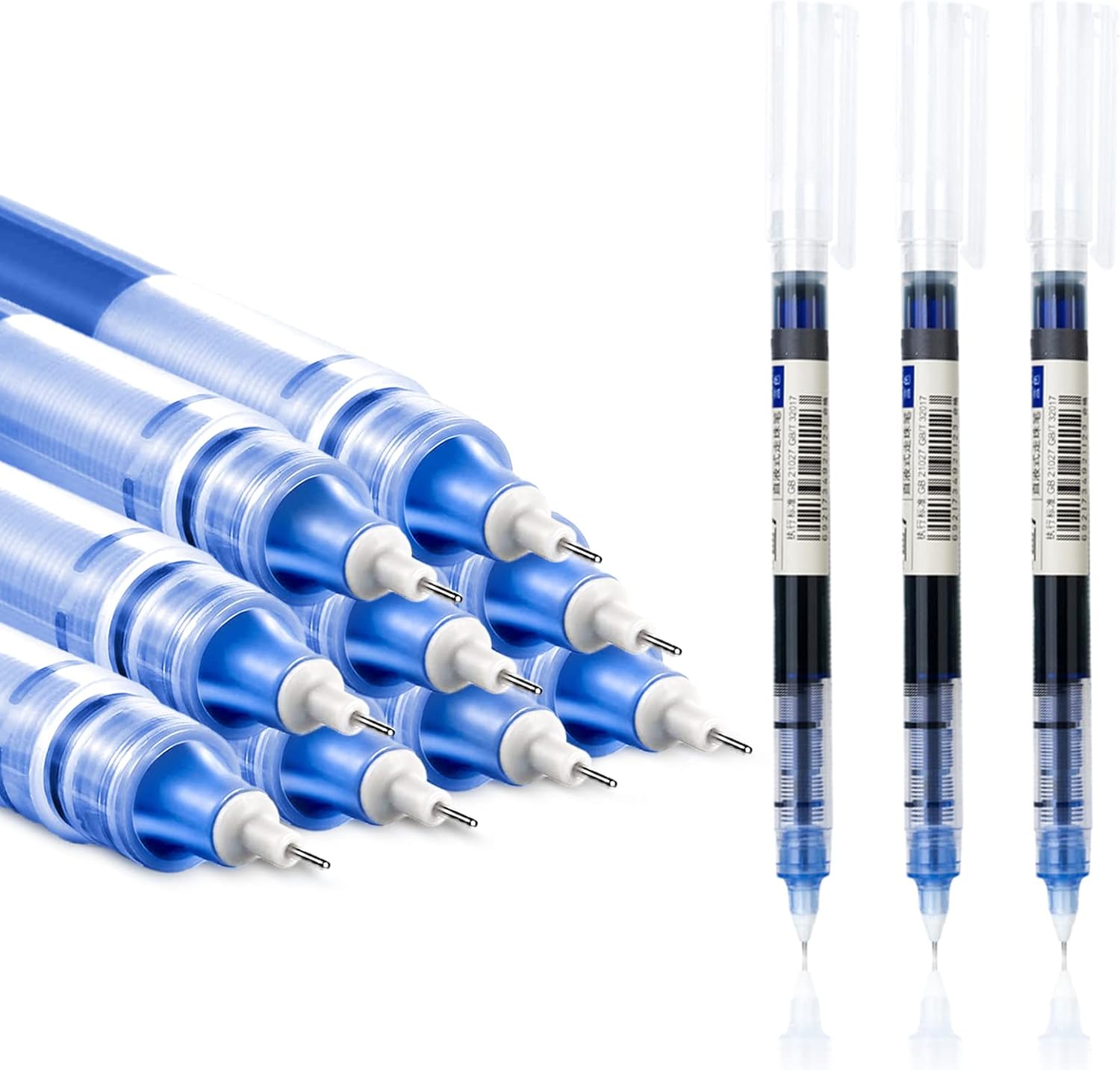 EZWORK 12 bolígrafos de punta rodante, tinta de secado rápido, punta extrafina de 0.020 in, tinta líquida, color azul