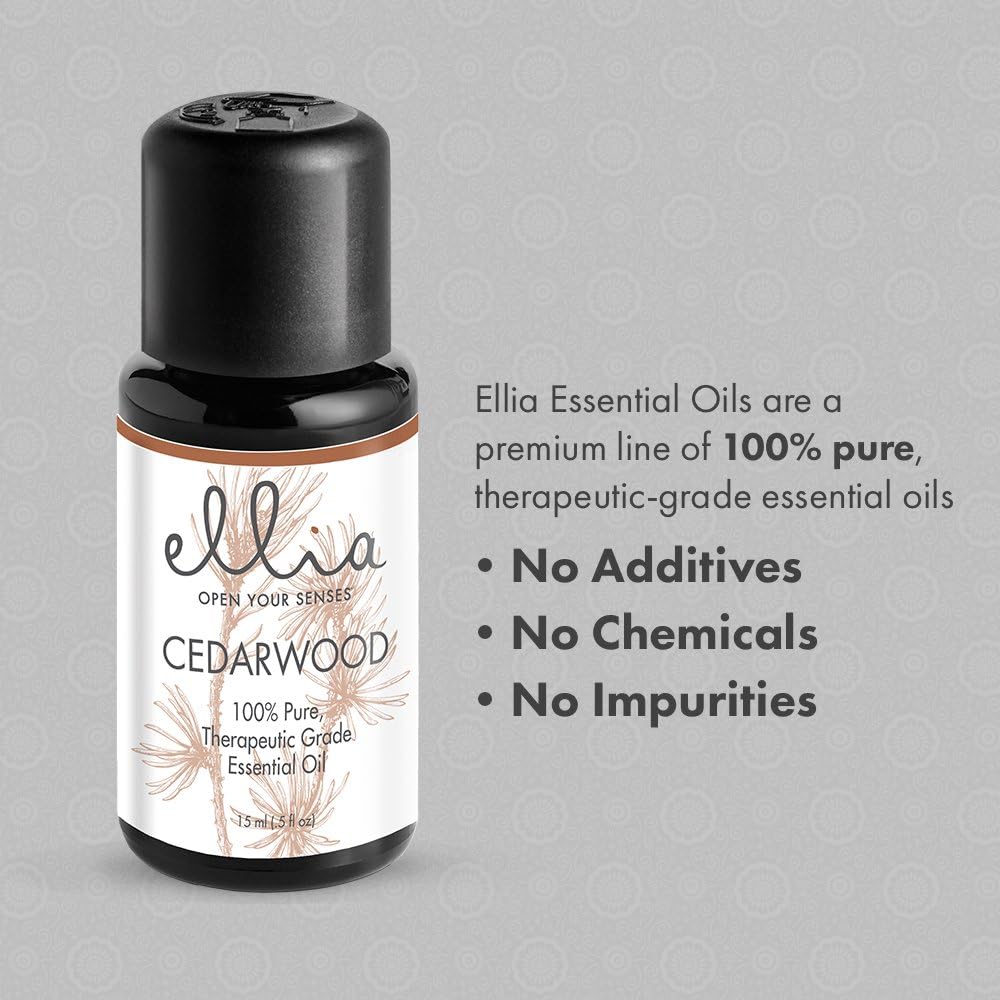 Ellia Aceite esencial de aromaterapia de madera de cedro  0.5 fl oz, 100% puro, grado terapéutico, rico y cálido aroma a mezcla de madera  Uso en un