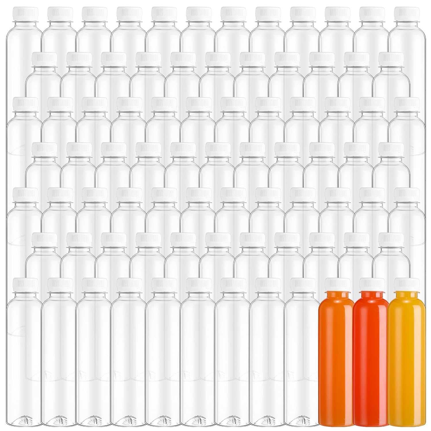 200 botellas de jugo para jugo, botellas de plástico para jugo con tapas, botellas transparentes a granel con tapas, botellas de PET vacías
