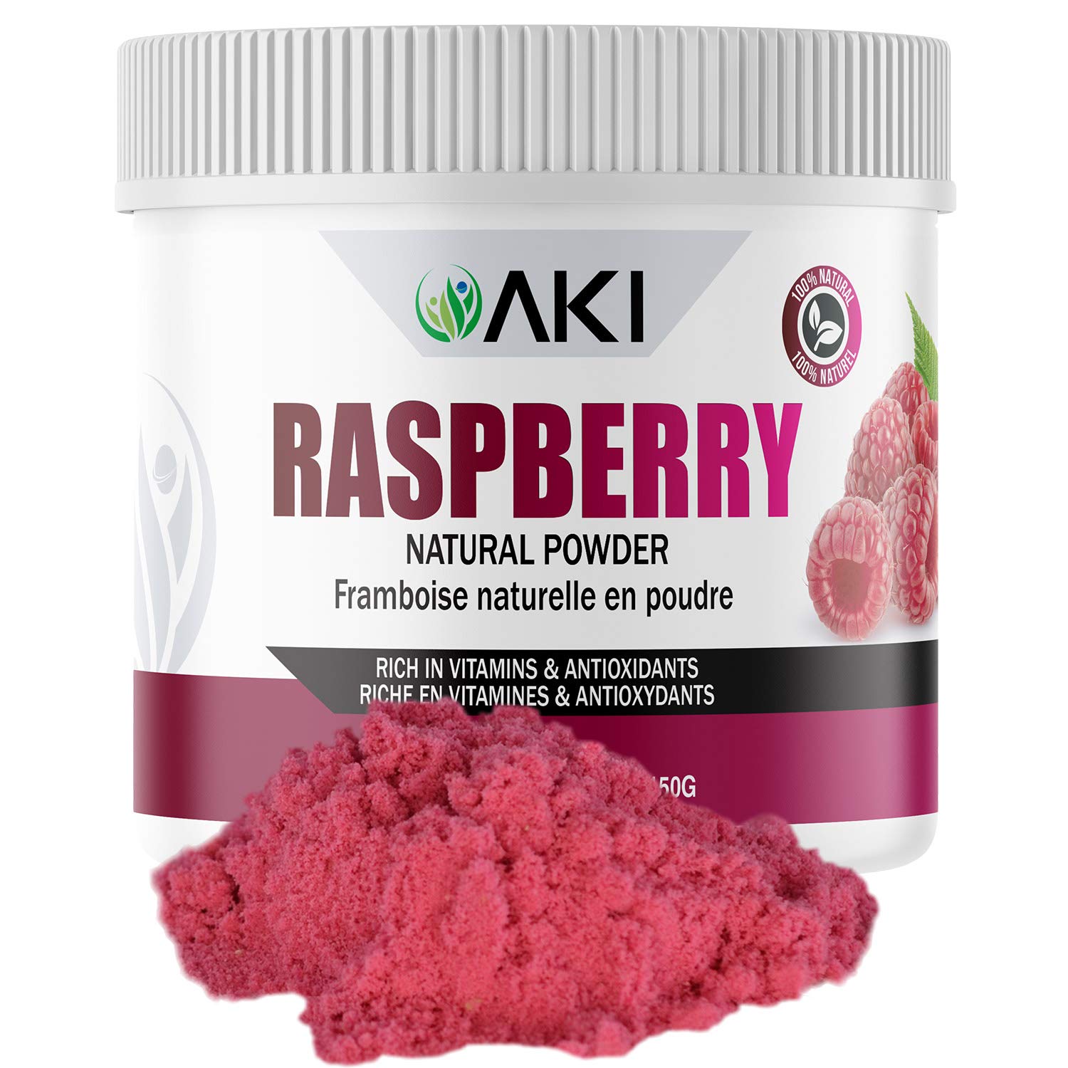 AKI – Polvo de frambuesa seca sin azúcar, ideal para hornear, saborizar, batidos, paletas, yogur, recetas con frambuesas (5.29 onzas5.29 oz)