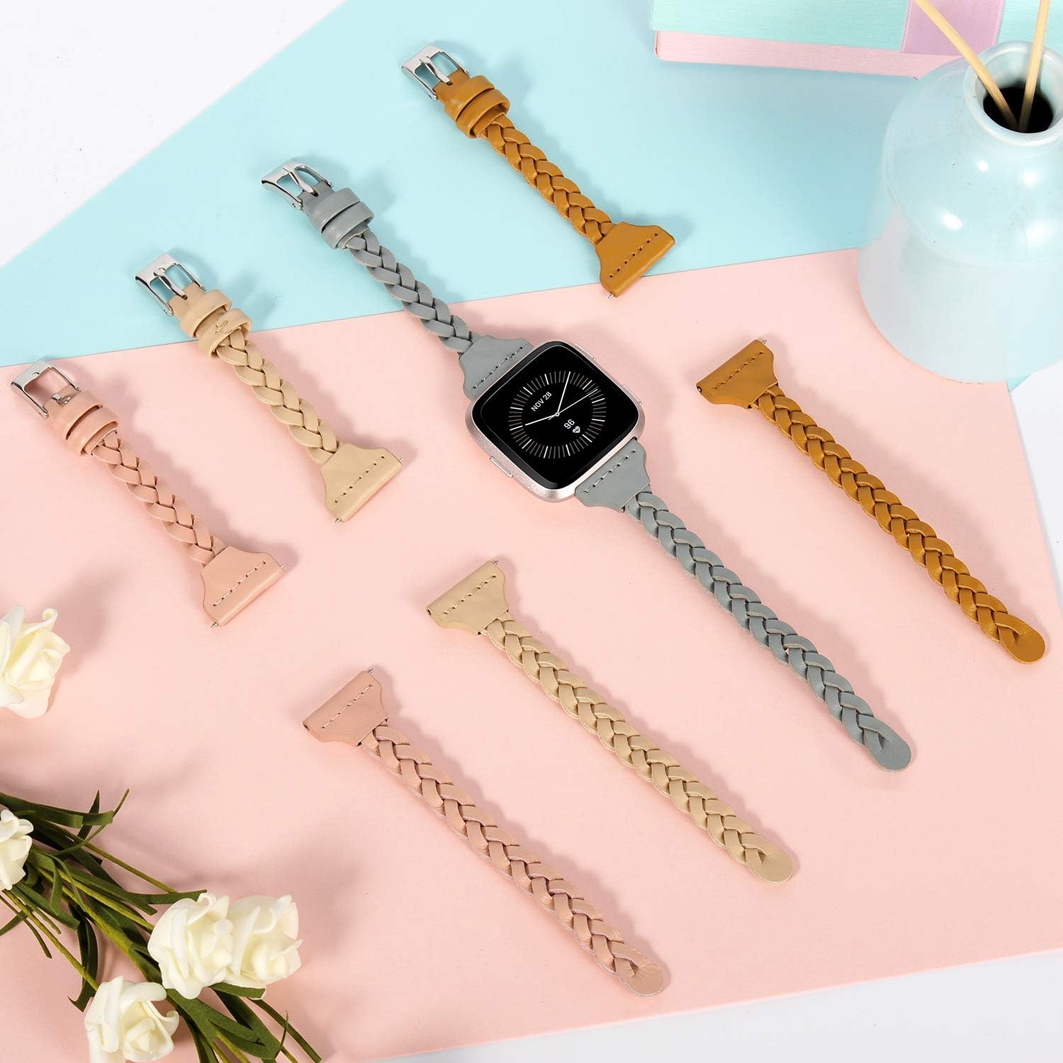TOYOUTHS Correas de cuero compatibles con Fitbit VersaVersa 2Versa Lite y edición especial para mujeres y hombres, correa trenzada de repuesto para