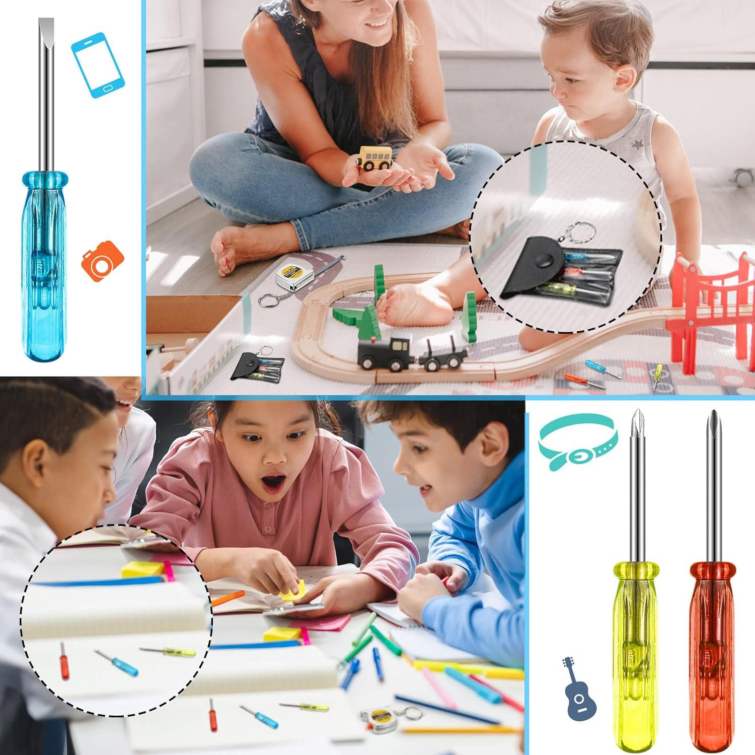 Jutom Juego de 120 llaveros con mini destornillador, cinta métrica, regalos a granel retráctiles para adultos y hombres, herramienta de Navidad,