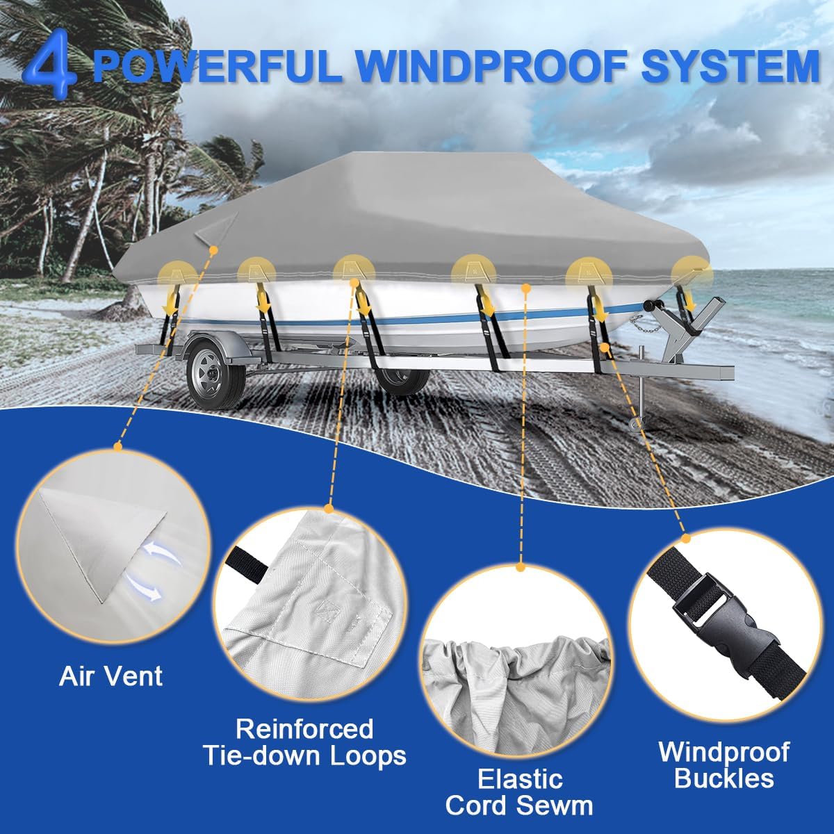 Cubierta impermeable 600D resistente para lancha, protección para todo tipo de clima, para lanchas bajas, lanchas de triple casco en V, lancha de