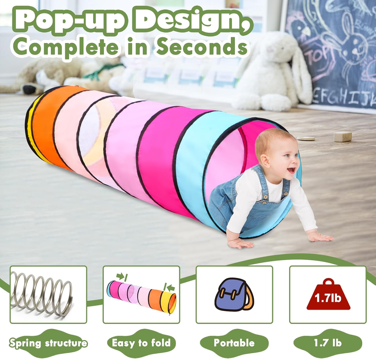 Túnel de juego para niños pequeños de 1 a 3 y 6 pies, juguetes de túnel de gateo para bebés en interiores y exteriores, juguetes para niños pequeños