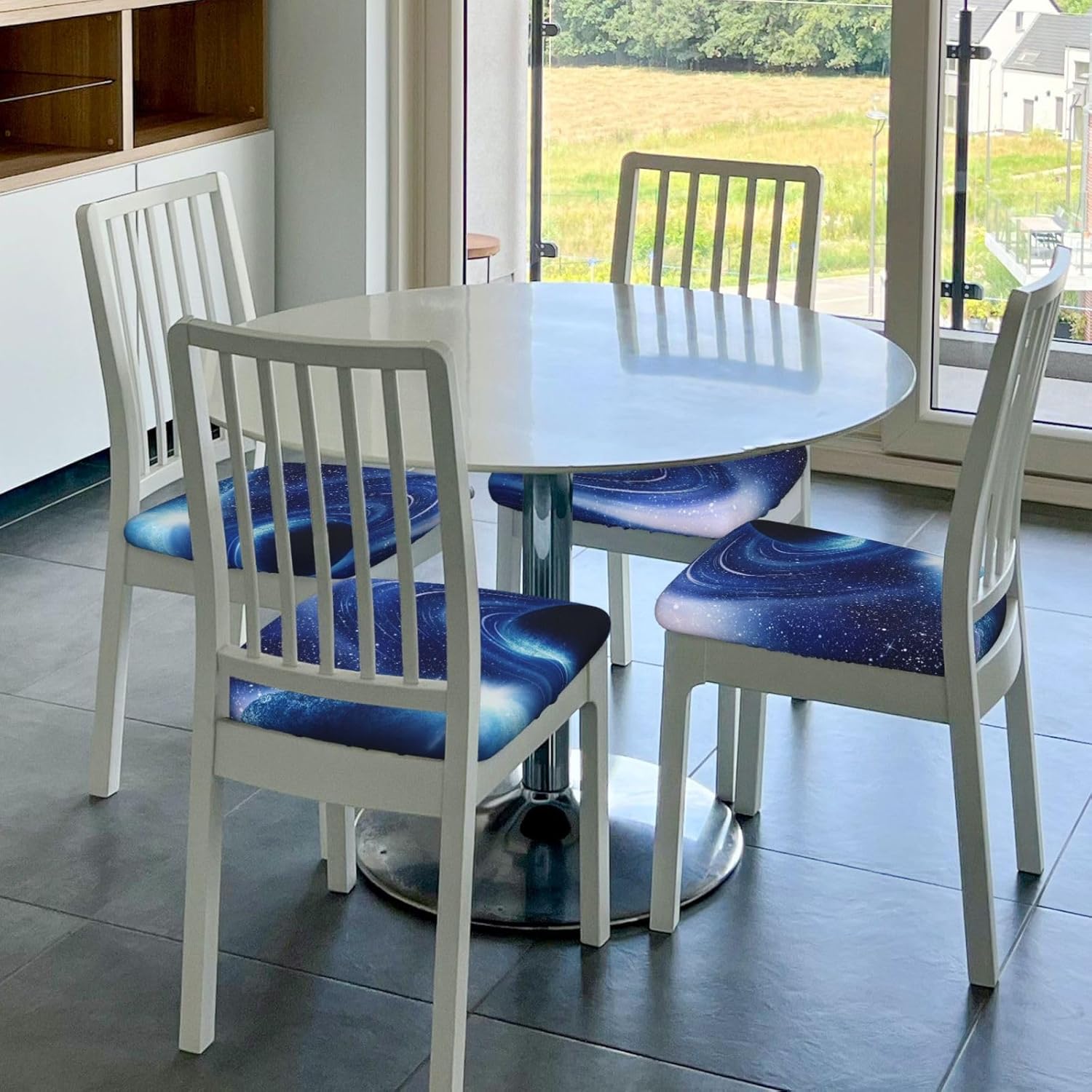 Juego de 2 fundas de cojín para sillas de comedor con espacio exterior de galaxia, extraíbles y lavables, para sillas de comedor, reutilizables,