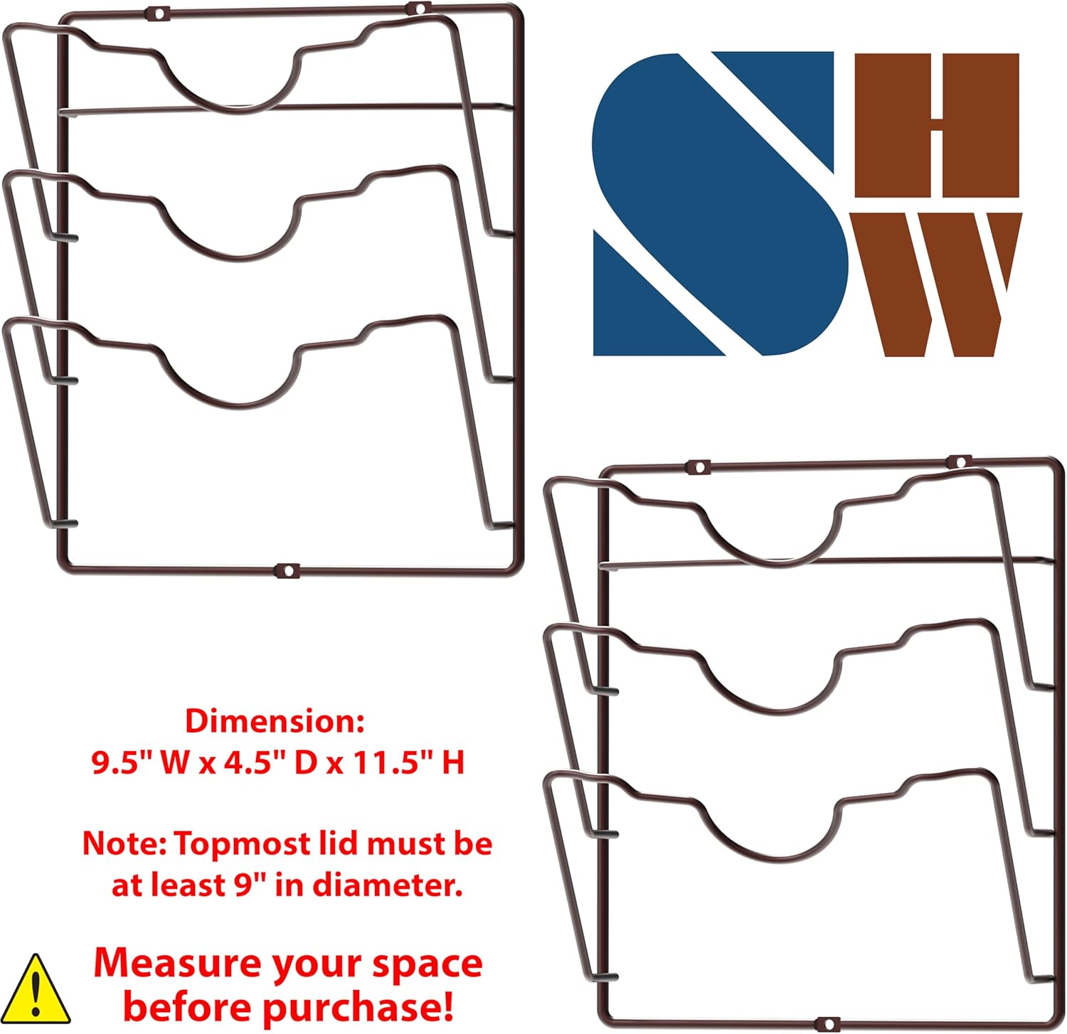 Simple Houseware – Estante organizador de tapa de olla para puerta de gabinetepared, paquete de 2 unidades, bronce