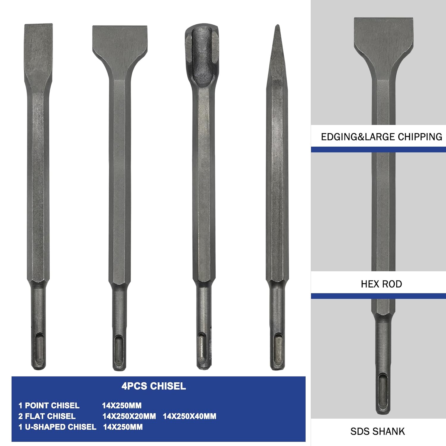 Juego de 17 brocas y cinceles de martillo giratorio, SDS Plus con punta de carburo para hormigón, brocas y cinceles, juego de brocas y cinceles para