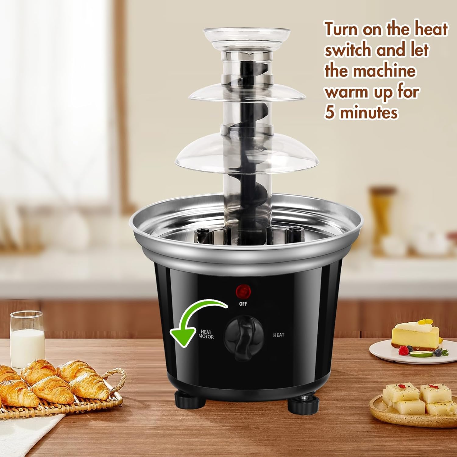 Mini fuente eléctrica de chocolate para fiesta de Pascua, fondue de chocolate de 1.2 libras, calentador de máquina de inmersión de 3 niveles, olla
