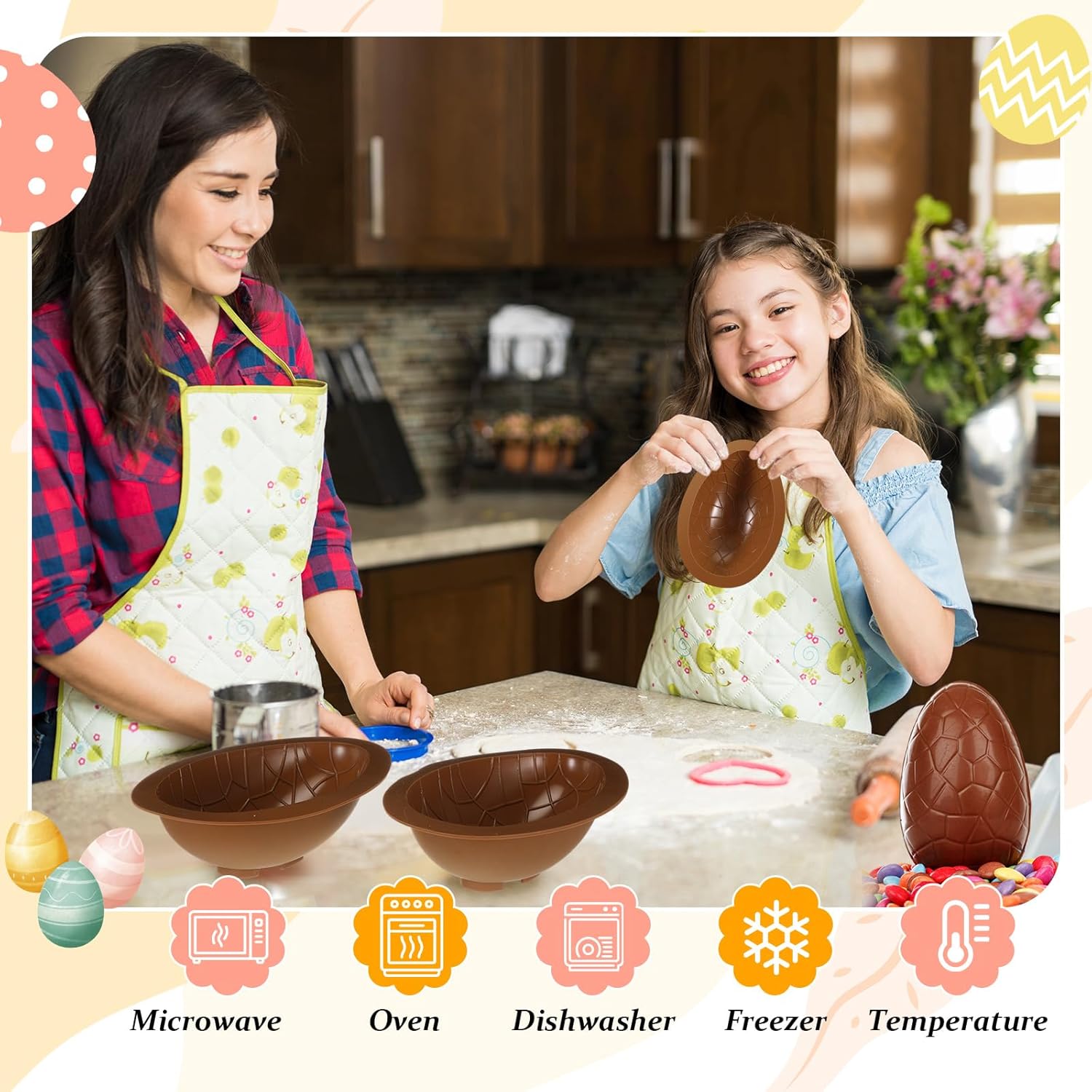8 moldes para huevos de Pascua con 2 piezas de martillo de madera 3D rompibles moldes de silicona para chocolate, moldes antiadherentes de silicona