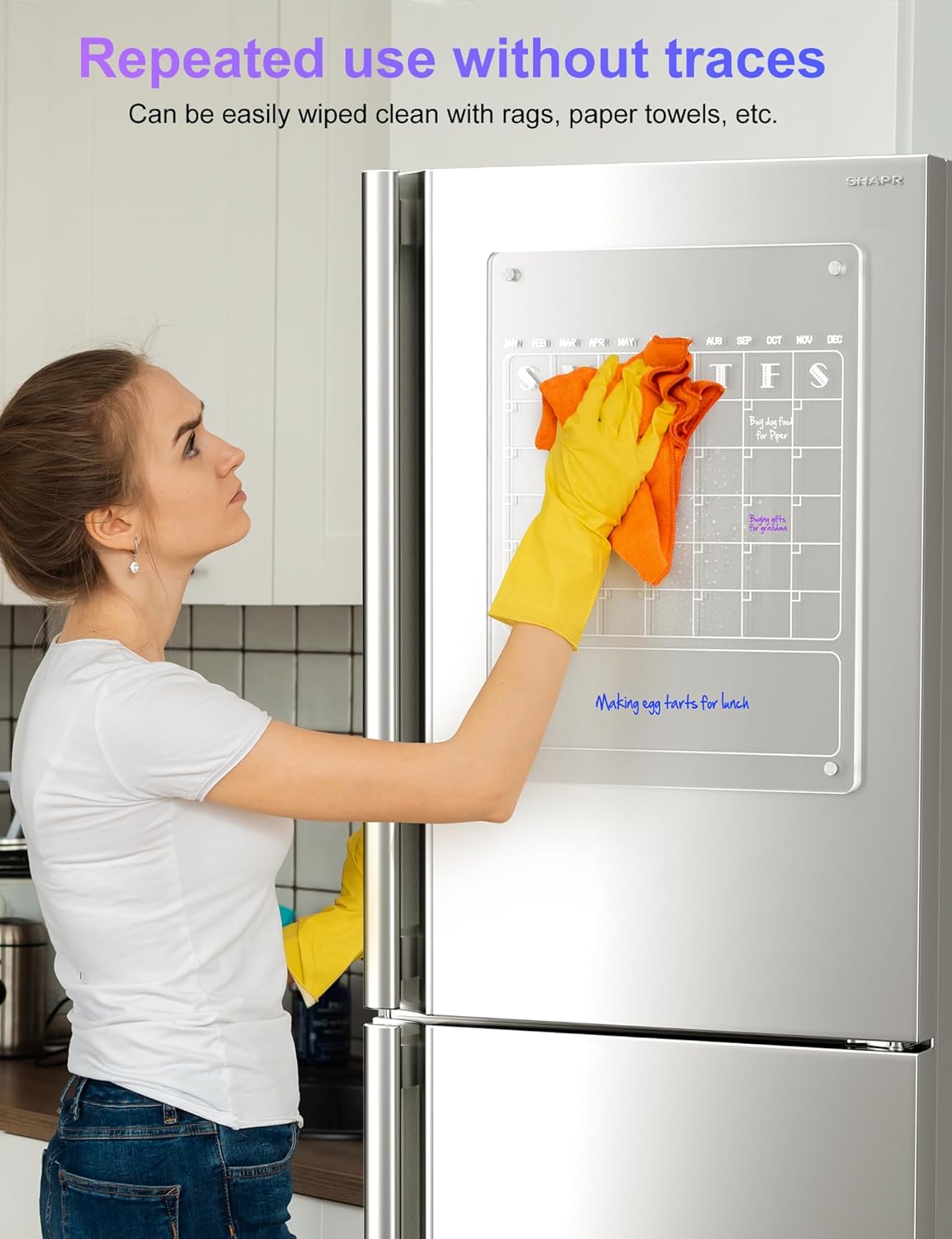 Calendario semanal mensual magnético acrílico para refrigerador, 2 juegos de calendario magnético transparente para refrigerador, planificador