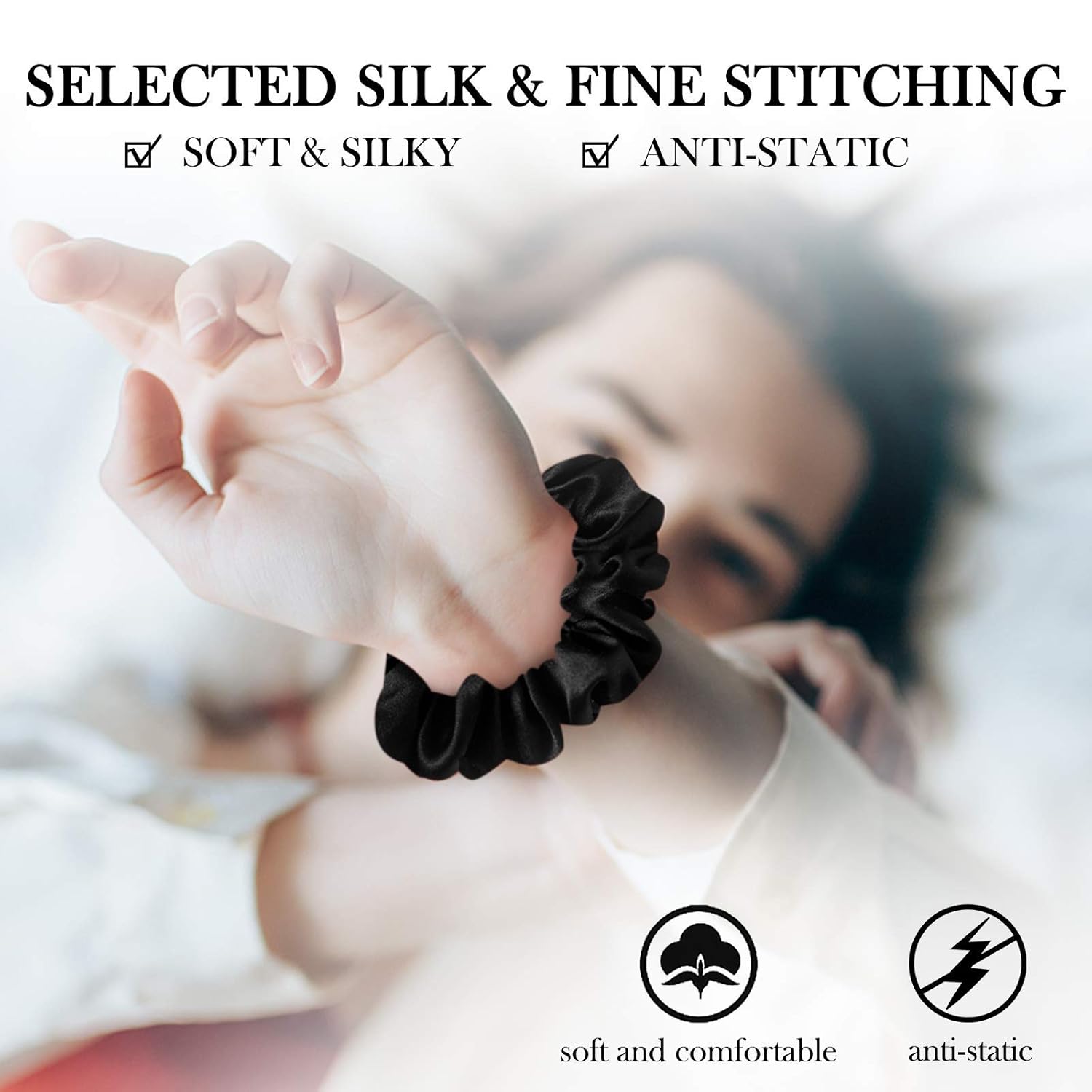 Coleteros de seda para mujer, 100% seda de morera, paquete de 3 bandas elásticas para el cabello para dormir el cabello, sin daños, accesorios