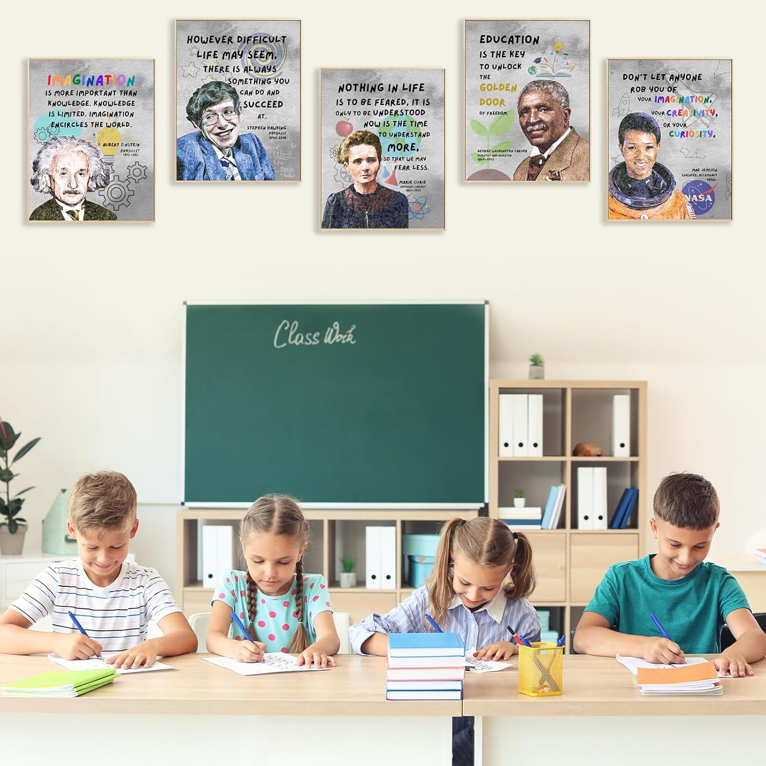 Pósteres de citas motivacionales de científicos famosos para el aula, citas inspiradoras, póster de exposición de arte de pared e impresiones para