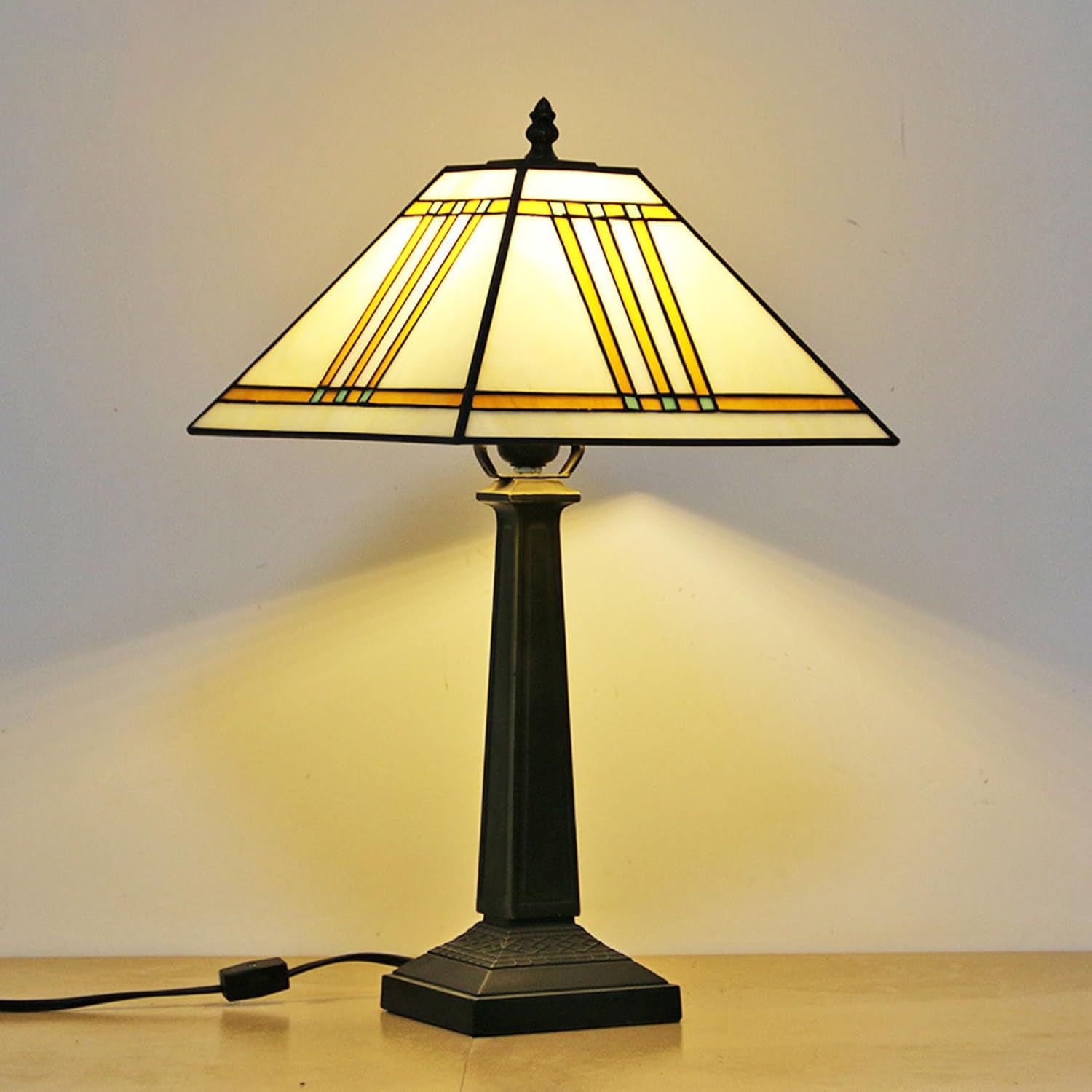 Pantalla Tiffany de repuesto para lámpara Tiffany de 12 pulgadas, pantalla cuadrada beige con tapa para lámpara de mesa, lámpara colgante, accesorio