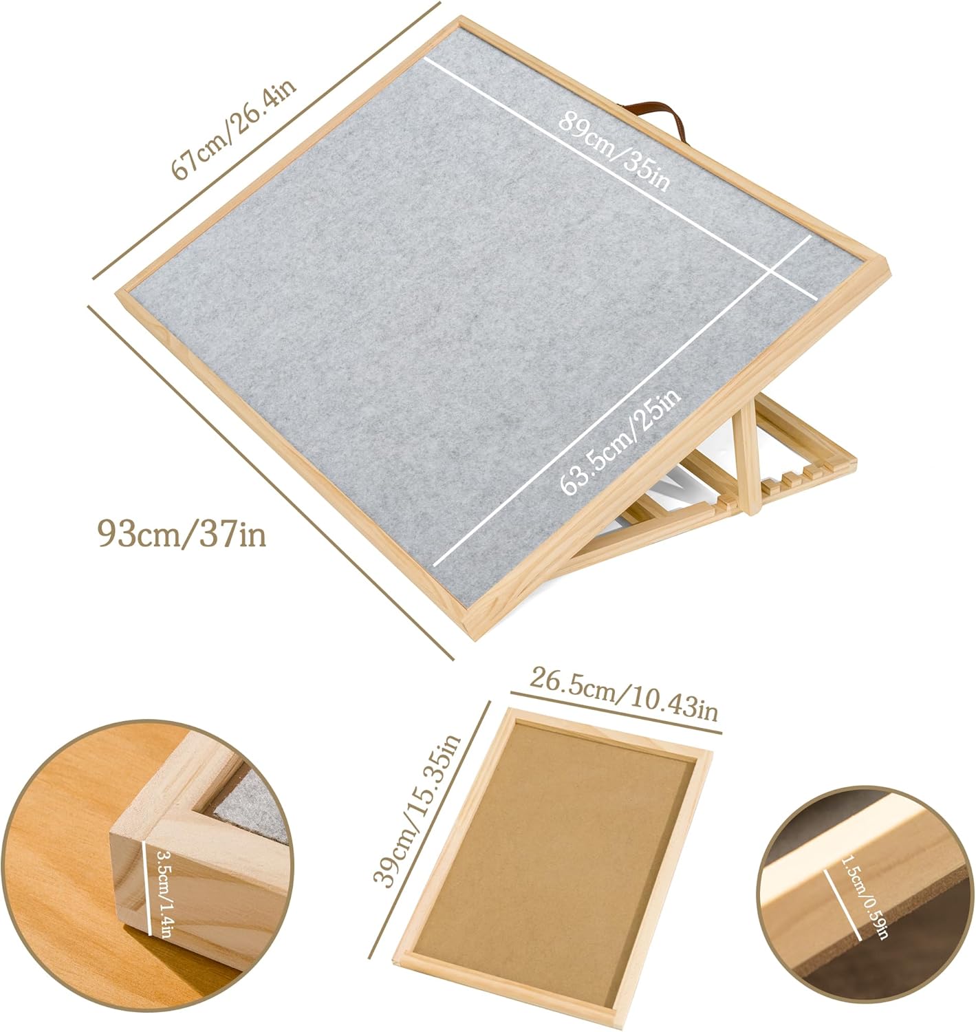 Lavievert Tabla de rompecabezas ajustable con 4 bandejas de clasificación y cubierta, tablero de caballete de madera para adultos, mesa de