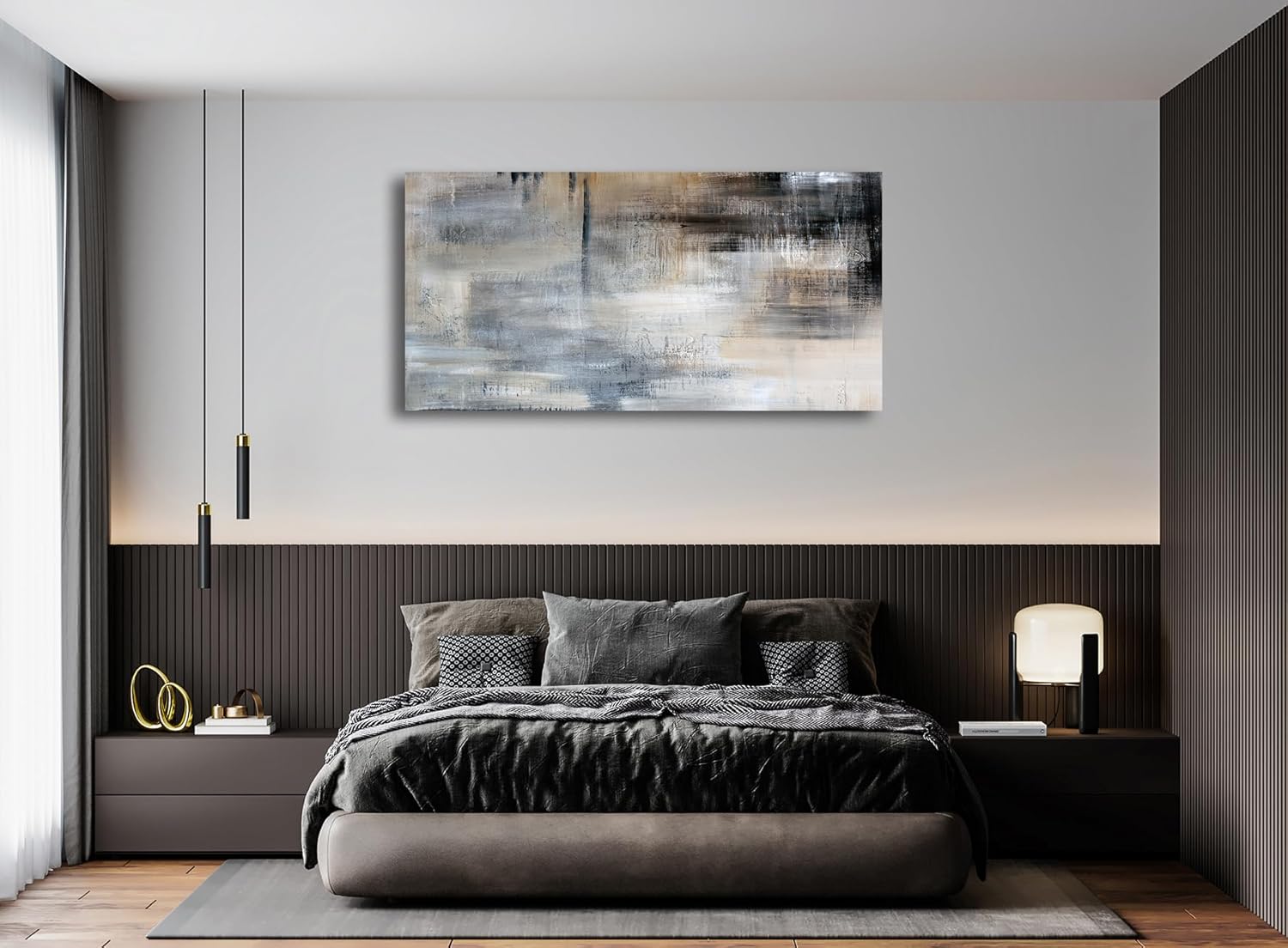 Jiuqinghua Impresiones en lienzo abstractas para decoración de pared, imagen grande, 1 panel, color gris y marrón, pintura de fondo abstracto para
