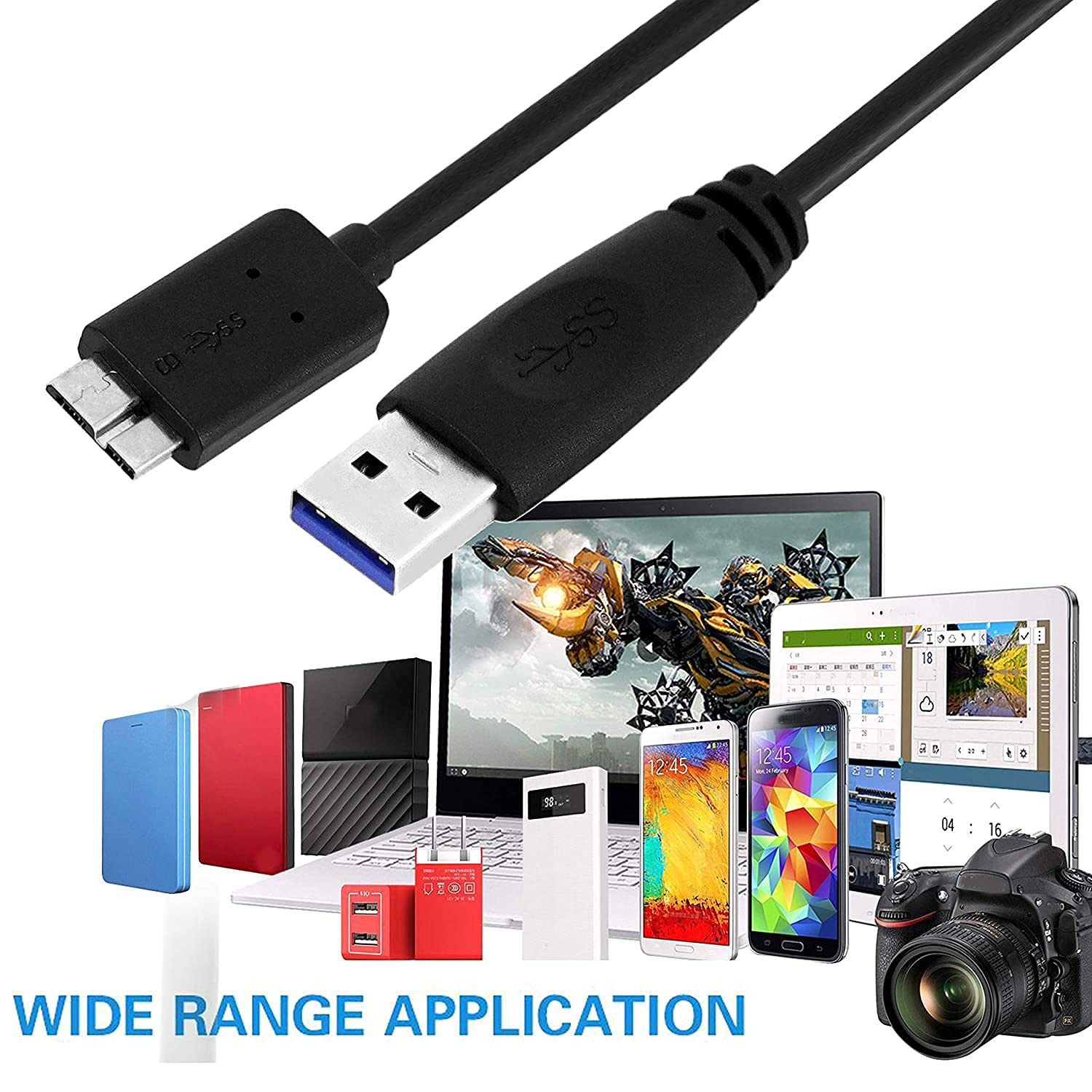 SaiTech IT Cable USB 3.0 A a Micro B de alta velocidad hasta 5 Gbps Cable de transferencia de datos para disco duro externo portátil – (7.9 in),