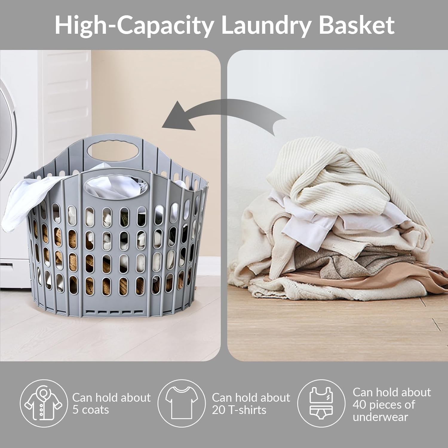 Paquete de 3 cestas de lavandería plegables de plástico, bolsa de compras con asa, cesta de ropa versátil para ahorrar espacio, cesta de ropa para