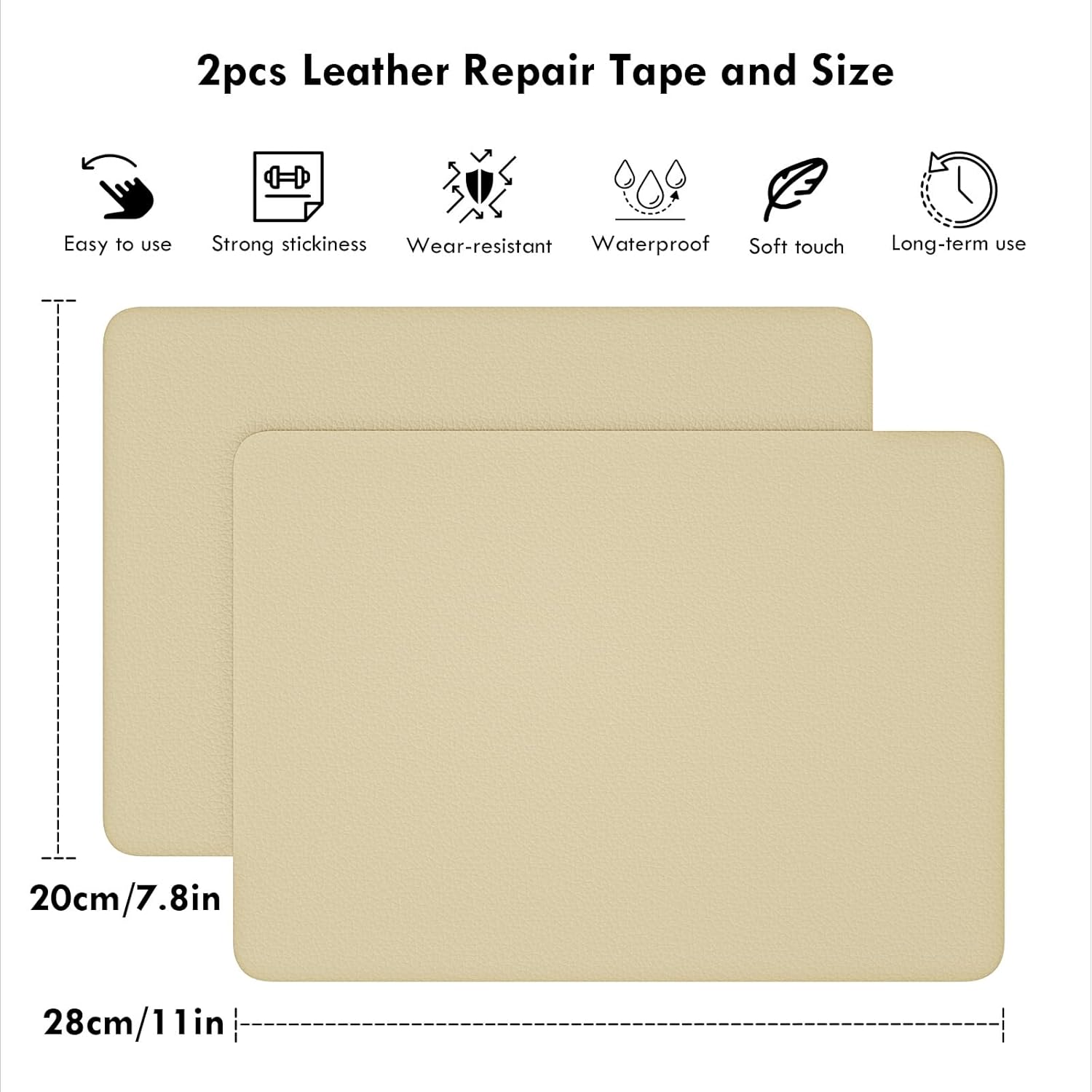 MICTER Parche de reparación de cuero autoadhesivo, 2 cintas de reparación de cuero para muebles, kit de reparación de cuero de vinilo para asientos